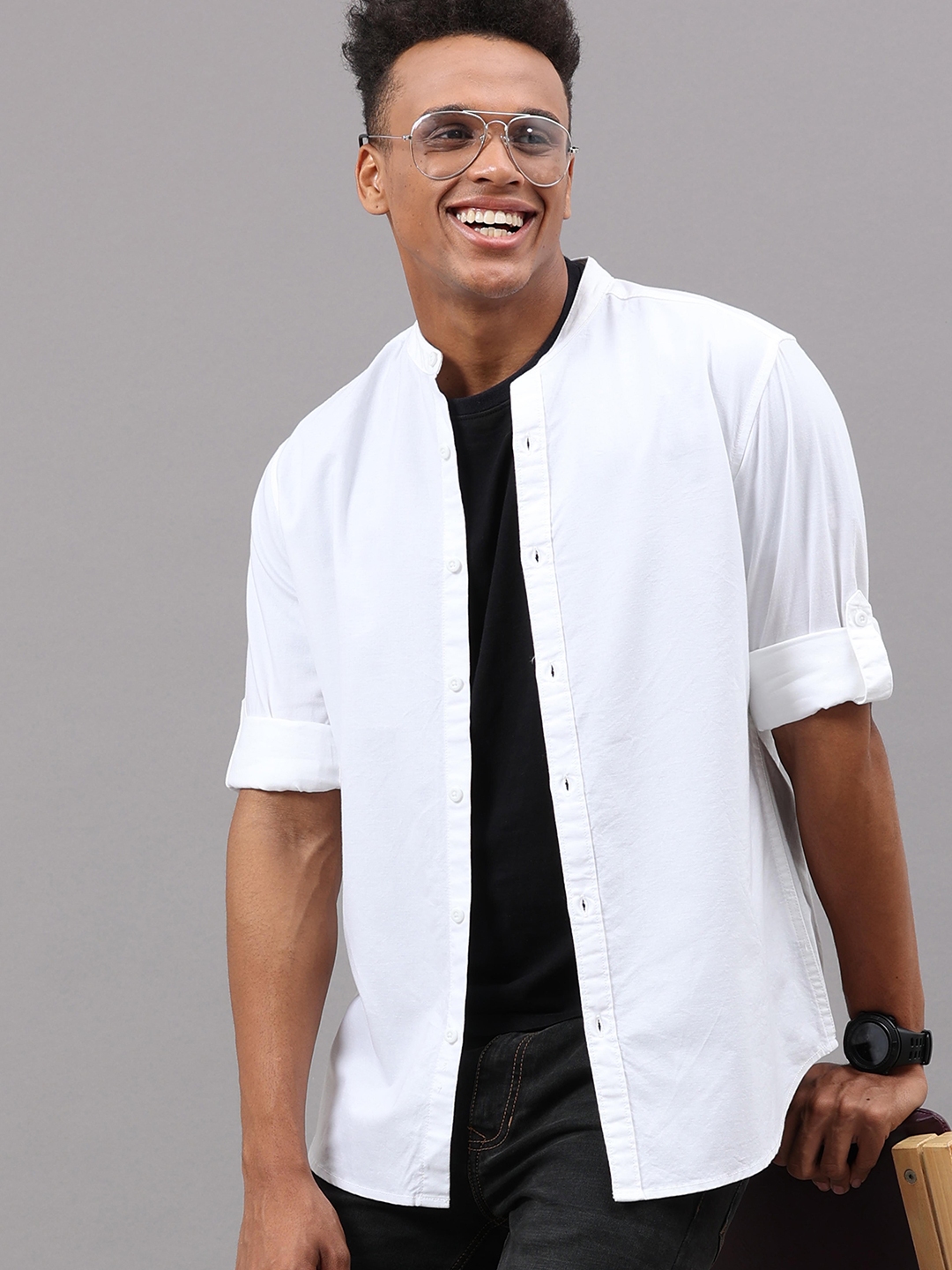 Buy HERE&NOW Men White Regular Fit Cotton Casual Shirt - Shirts for Men ...