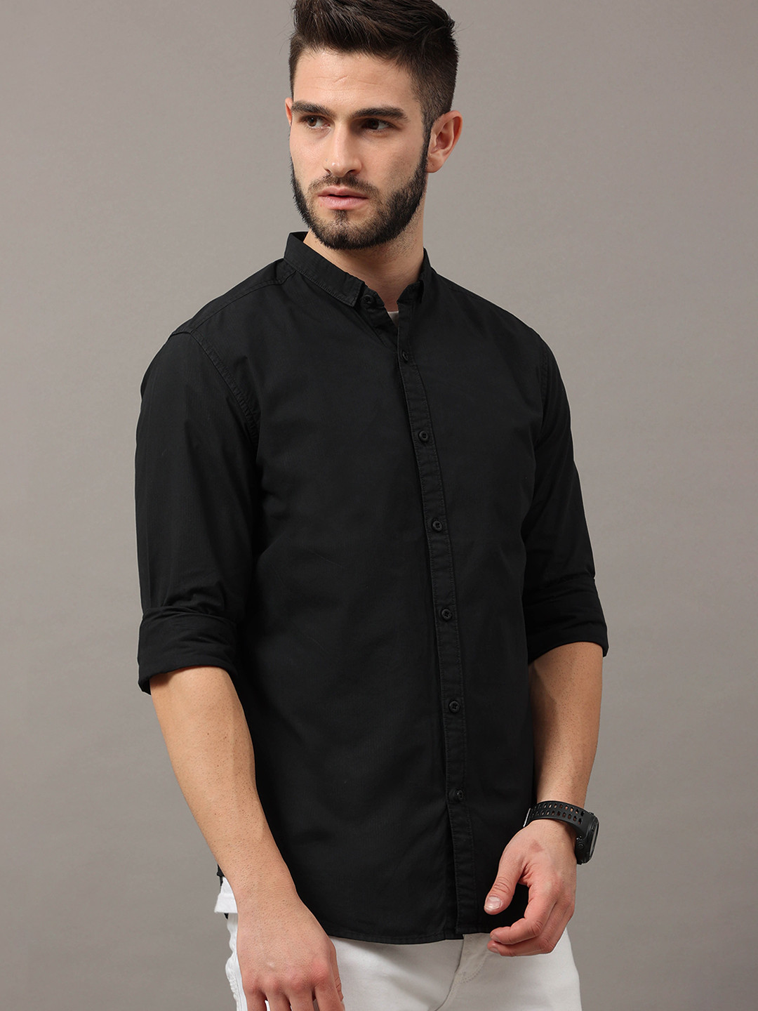 Buy HERE&NOW Men Black Slim Fit Casual Shirt Shirts for Men 18408346