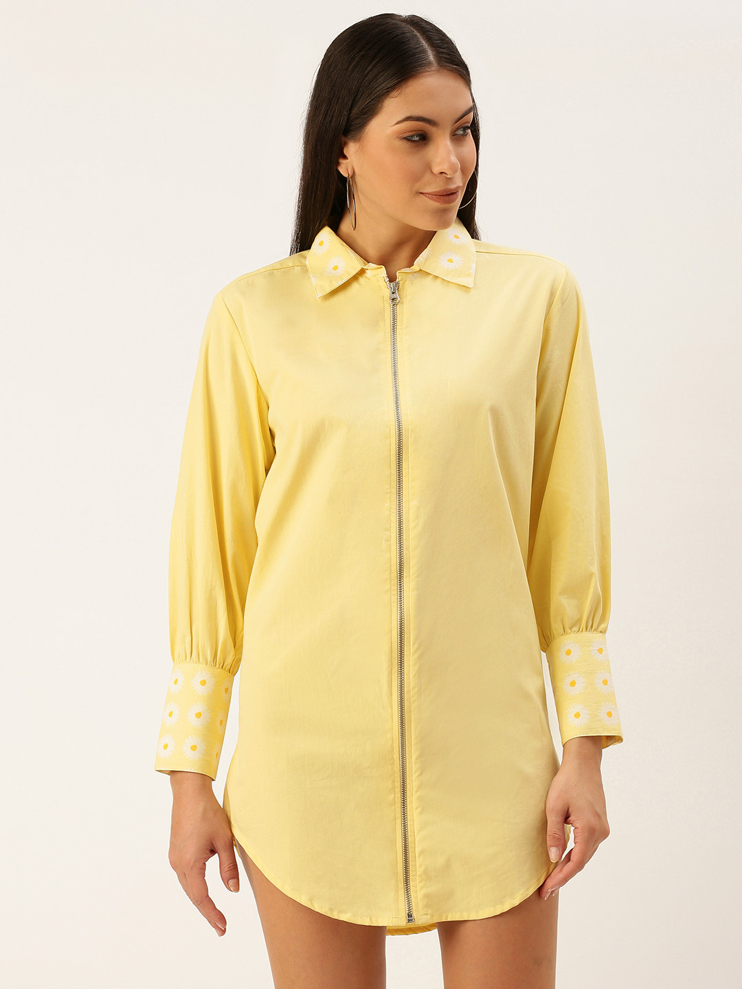 Buy FOREVER 21 Yellow Pure Cotton Shirt Mini Dress Dresses for Women