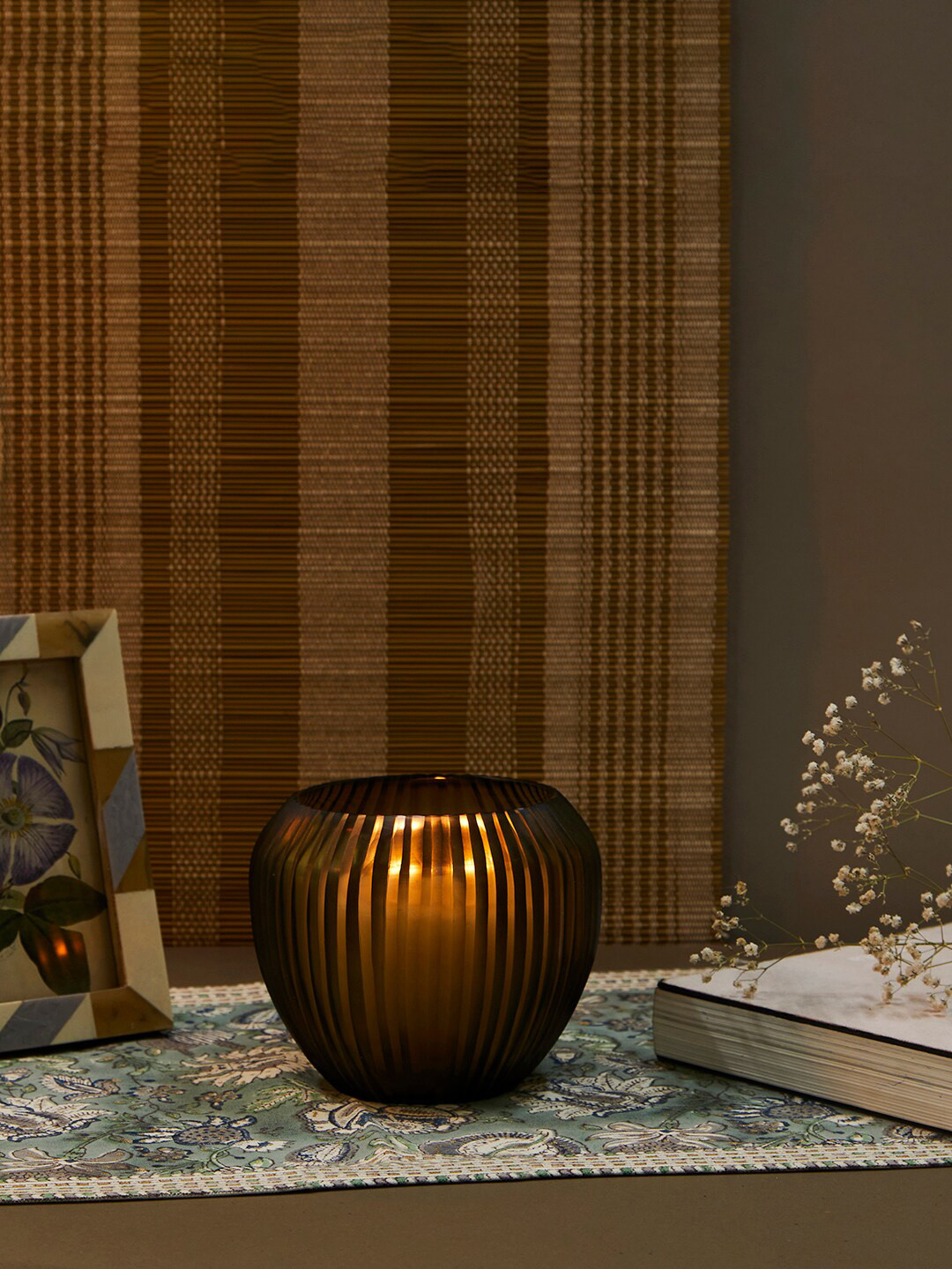 Buy Fabindia Grey Nabhraj Maaya Ribbed Hurricane Candle Holder Candle