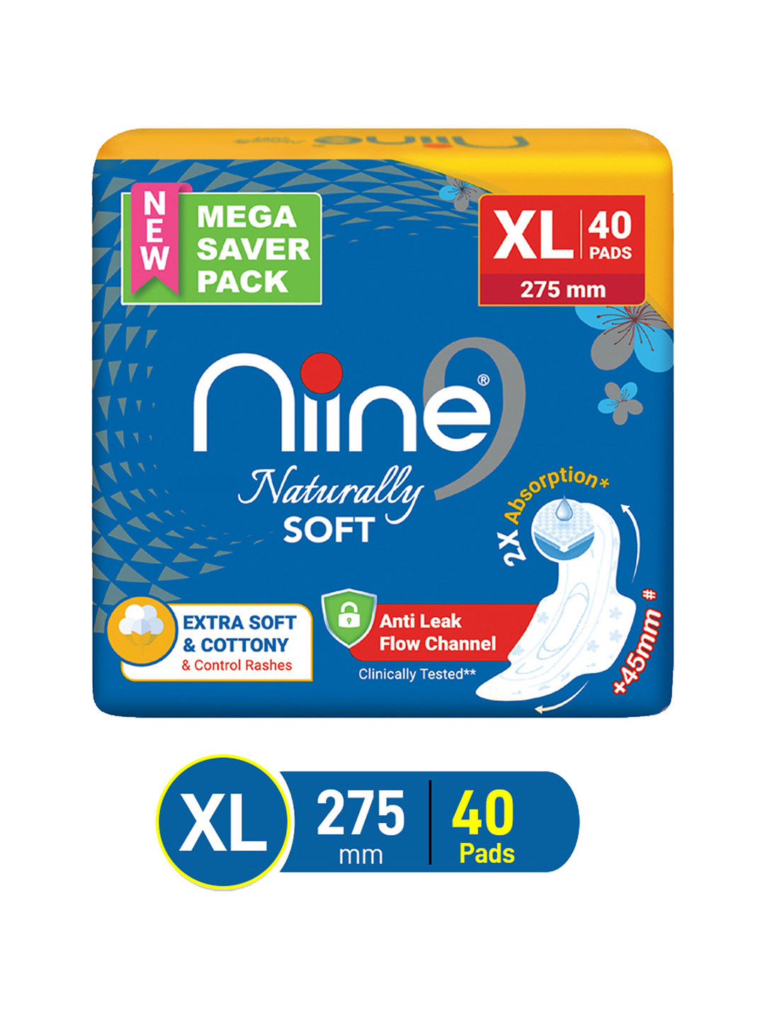 Buy Niine Naturally Soft XL 275mm Anti Leak Sanitary Napkins Mega Saver