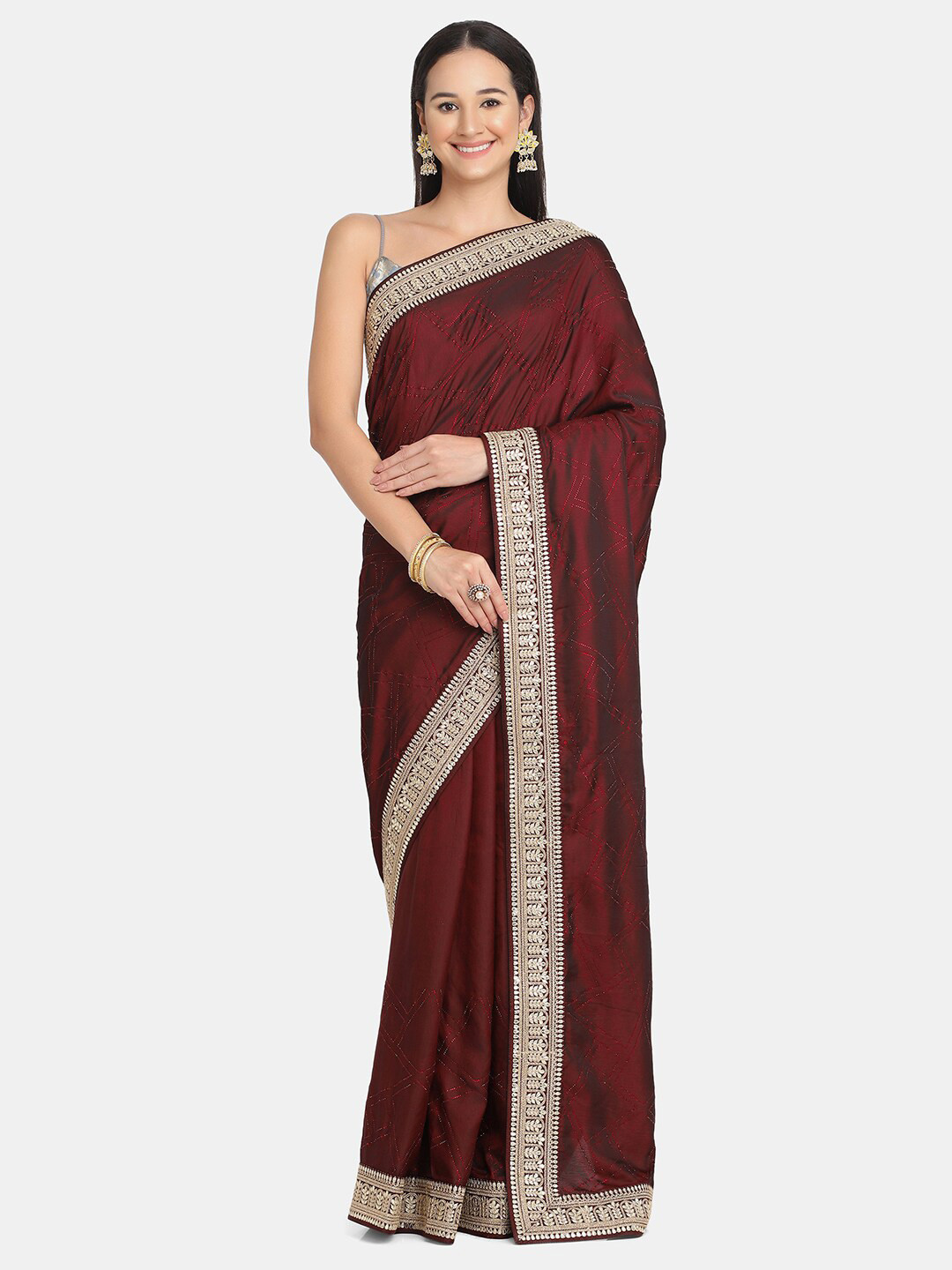 Buy BOMBAY SELECTIONS Maroo Embellished Pure Crepe Saree Sarees for