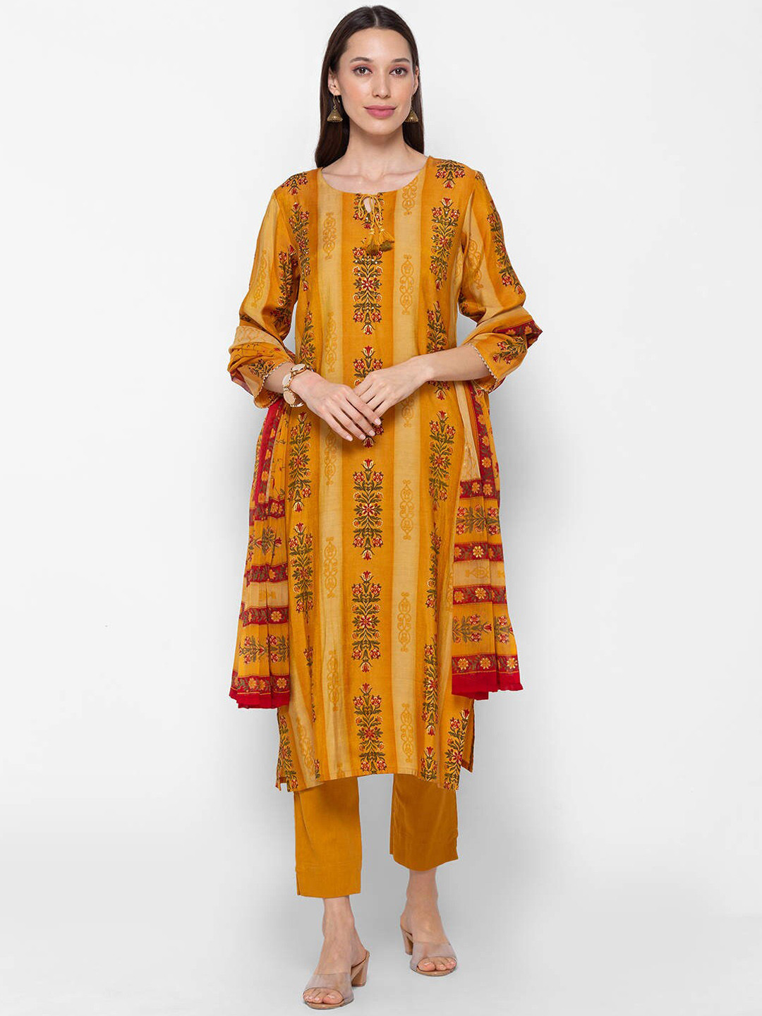 Buy ZOLA Women Mustard Yellow Panelled Kurti With Trousers & With
