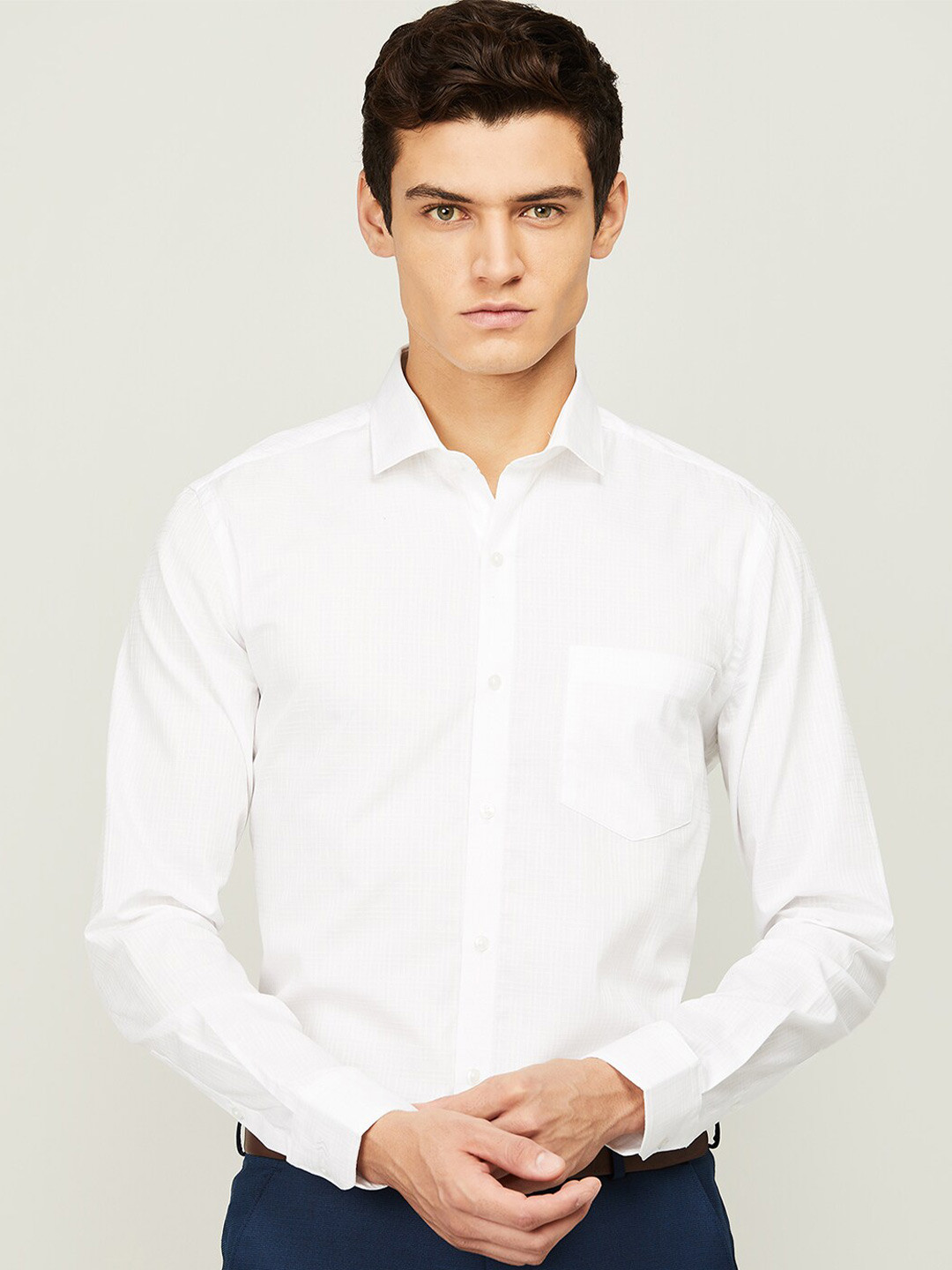 Buy CODE By Lifestyle Men White Slim Fit Cotton Casual Shirt Shirts