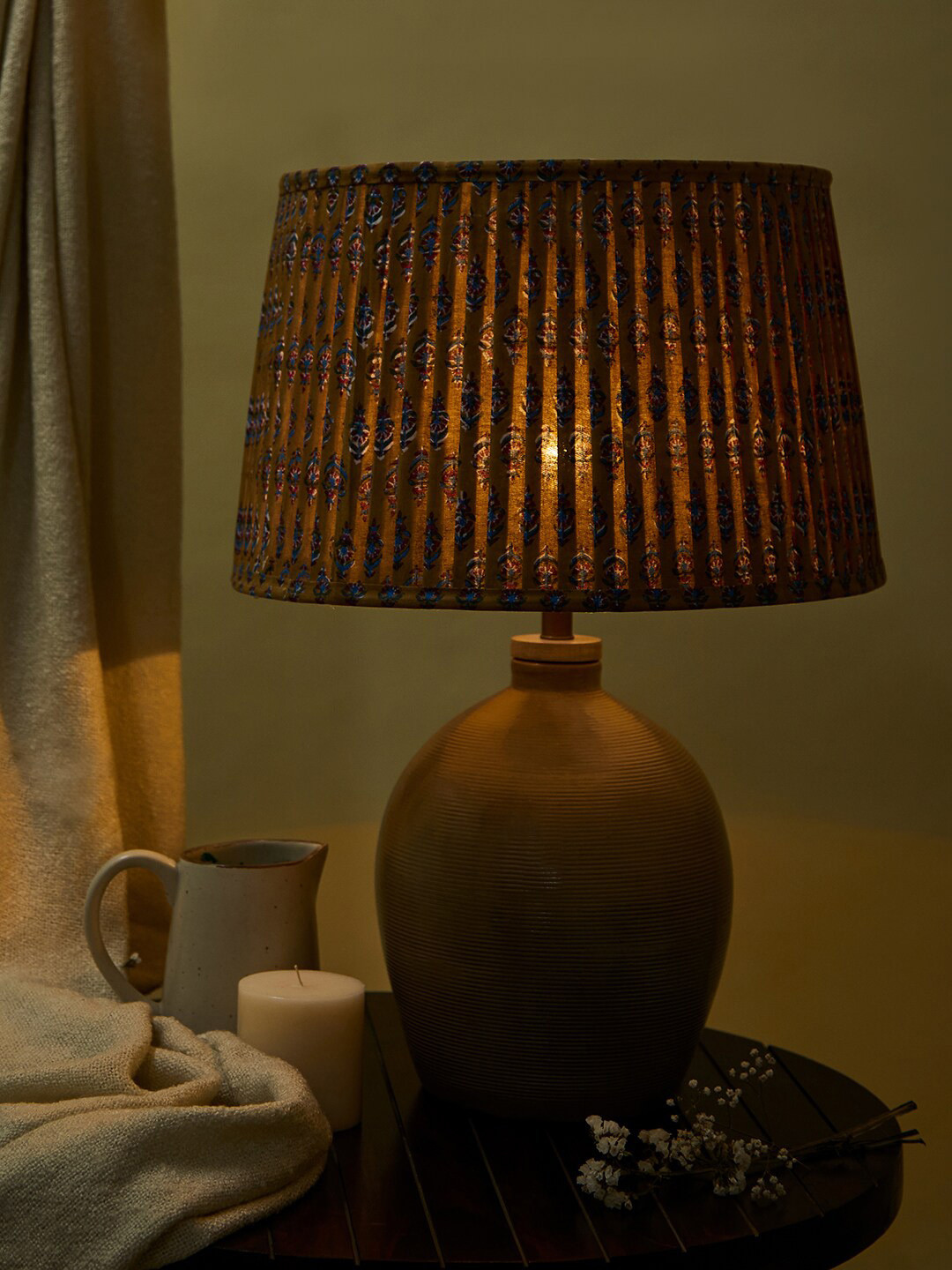Buy Fabindia Blue Ethnic Motifs Printed Lamp With Shade Floor Lamps