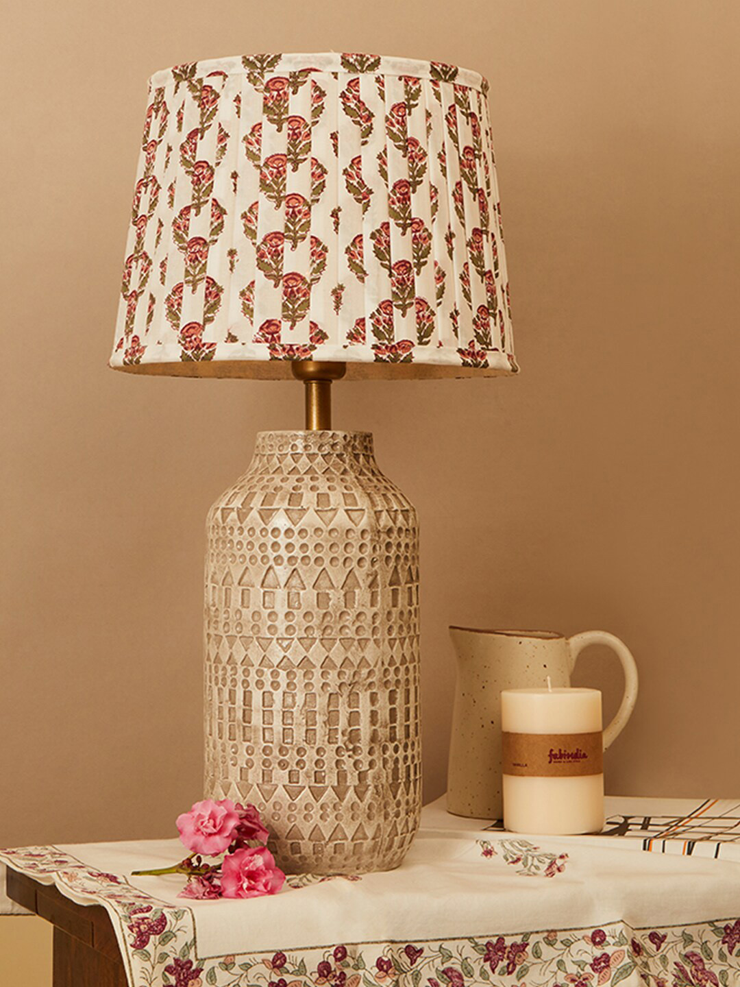 Buy Fabindia Multicolored Ilya Pleated Table Lamp With Shade Floor