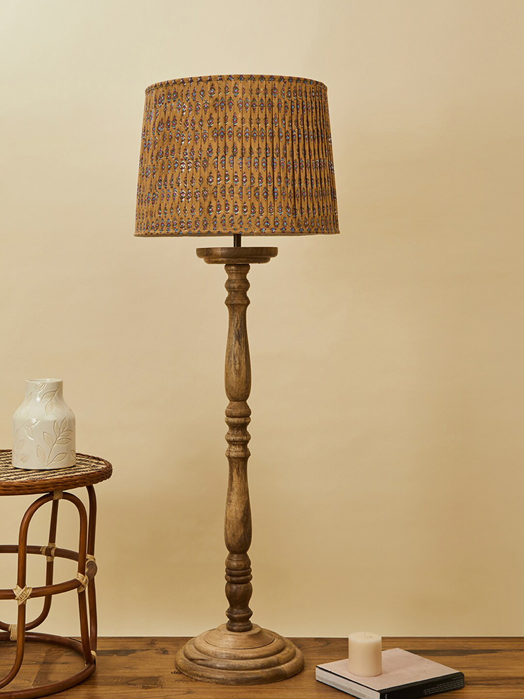 Buy Fabindia Brown & Blue Ishmi Pleated Lampshade Xl Floor Lamps for