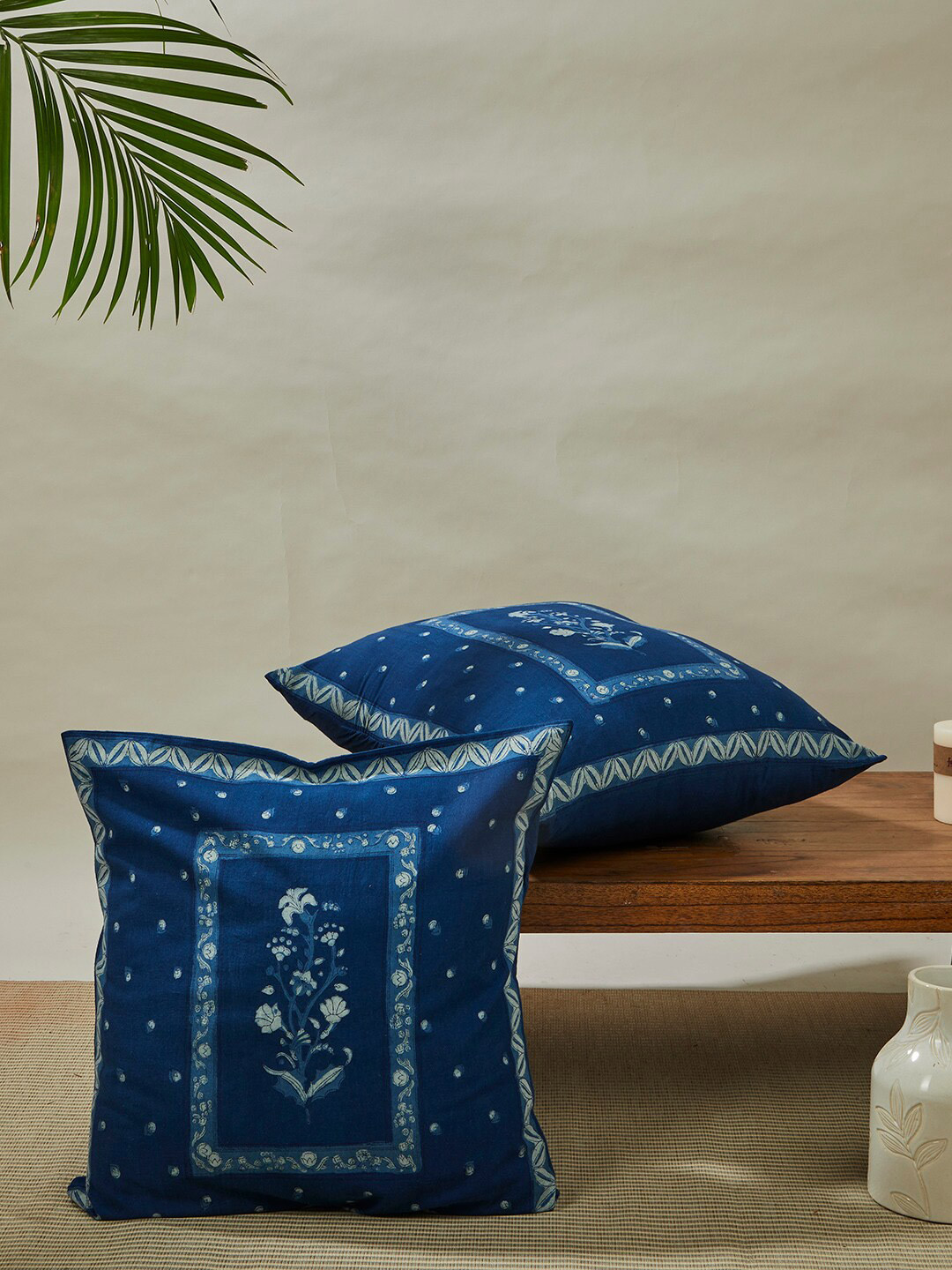 Buy Fabindia Blue & White Set Of 2 Square Cushion Covers Cushion