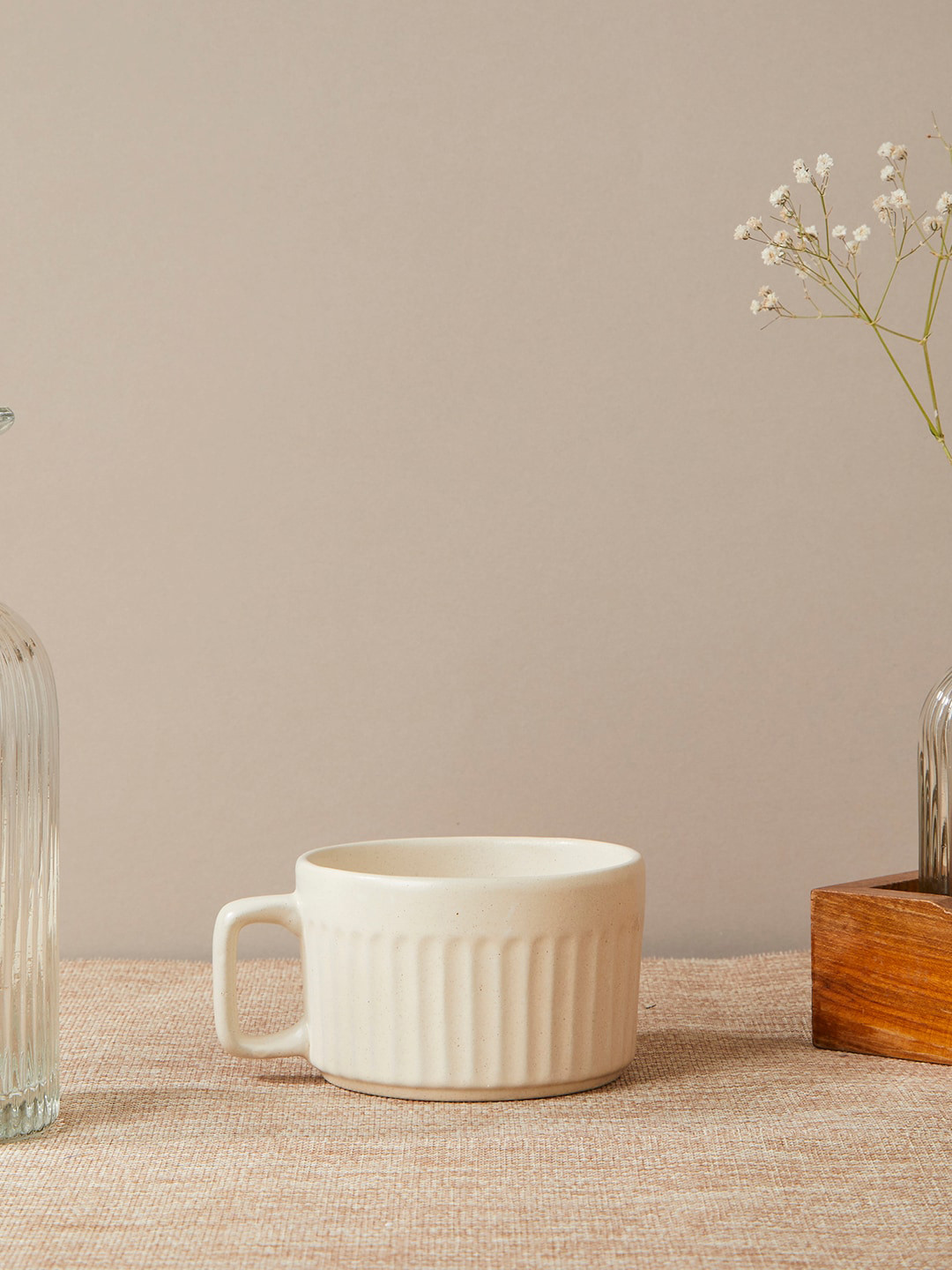 Buy Fabindia White Textured Stoneware Glossy Maaya Idika Striped Matte