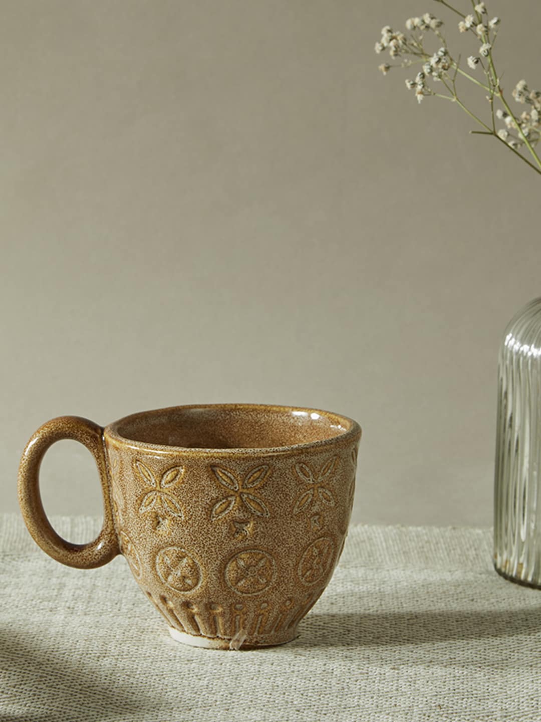 Buy Fabindia Brown Maaya Embossed Tea Cup Cups And Mugs for Unisex