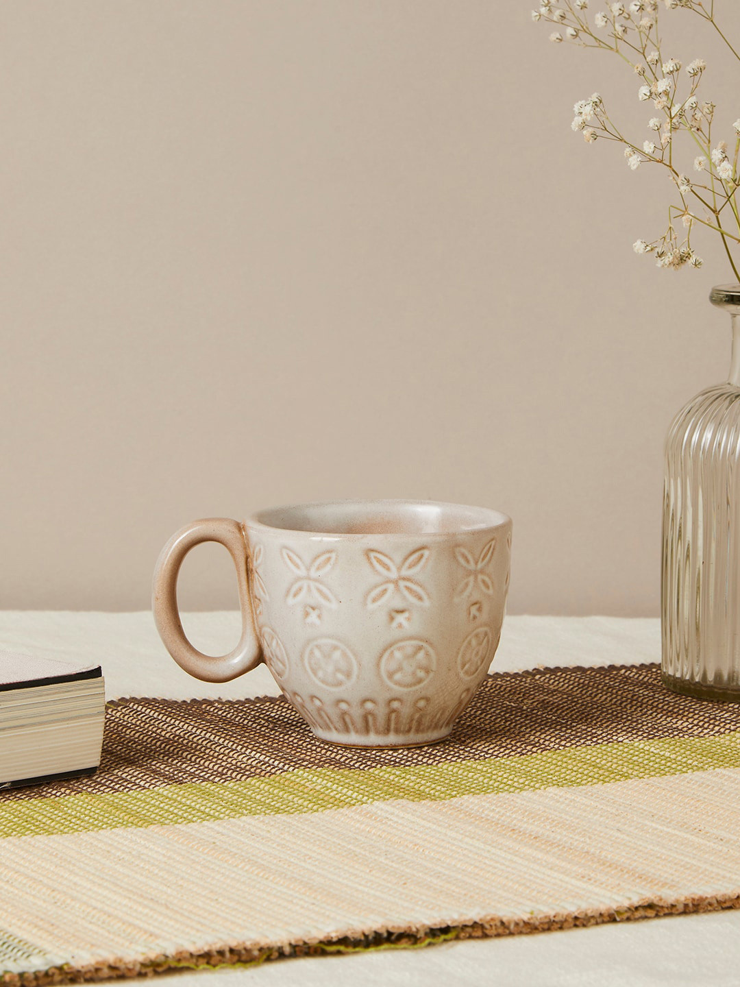 Buy Fabindia Beige Maaya Embossed Tea Cup Cups And Mugs for Unisex