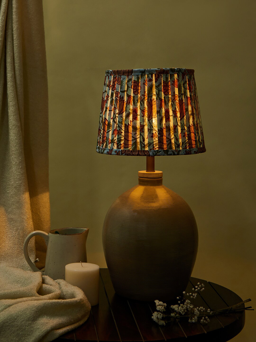 Buy Fabindia Multicoloured Printed Isara Pleated Table Lamp With Shade