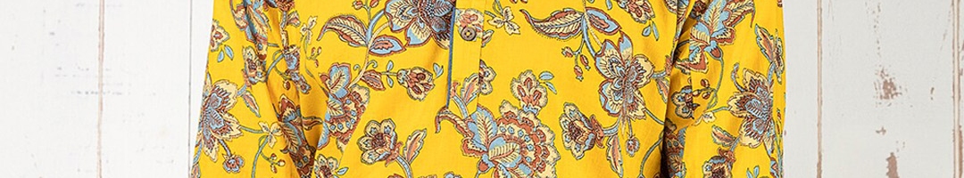 Buy INDIYUNG Men Yellow Floral Printed Kurta - Kurtas for Men 18419428 ...