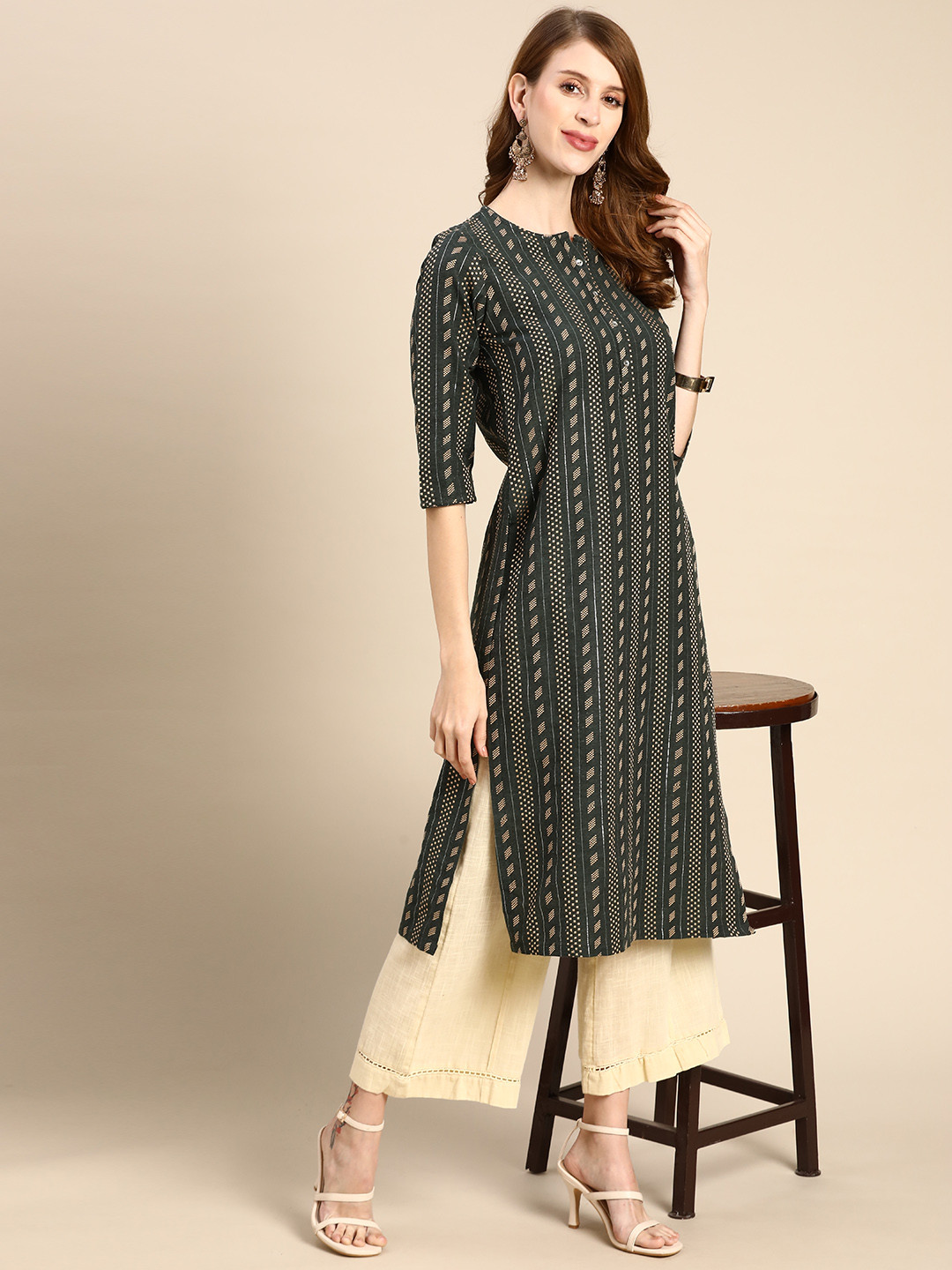 Buy Anouk Women Charcoal Grey Geometric Woven Design Kurta Kurtas for