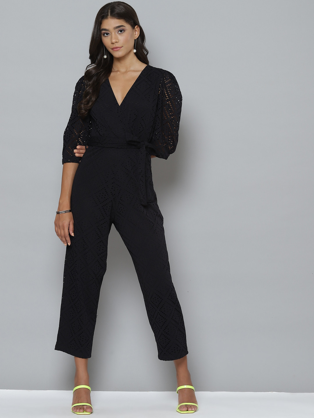 Buy SASSAFRAS Black Schiffli Basic Jumpsuit Jumpsuit for Women