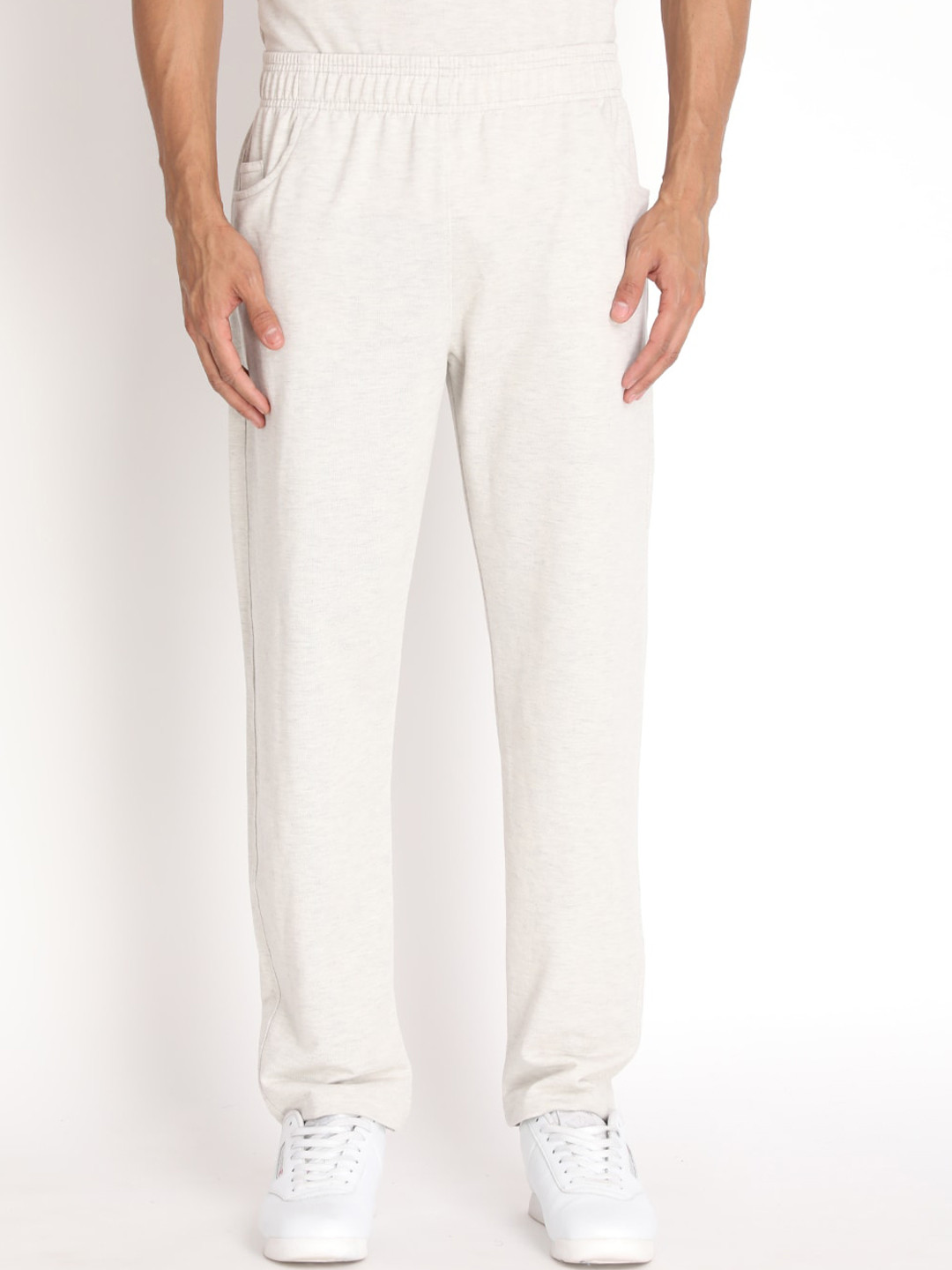 Buy CHKOKKO Men Off White Solid Relax Fit Cotton Track Pants Track