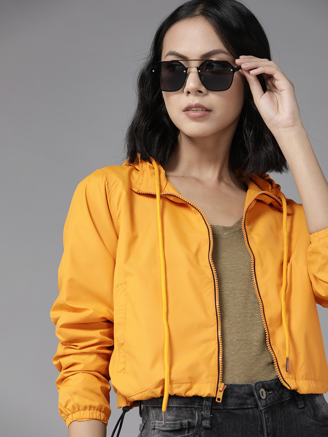 Buy The Roadster Lifestyle Co. Women Mustard Yellow Solid Bomber Jacket