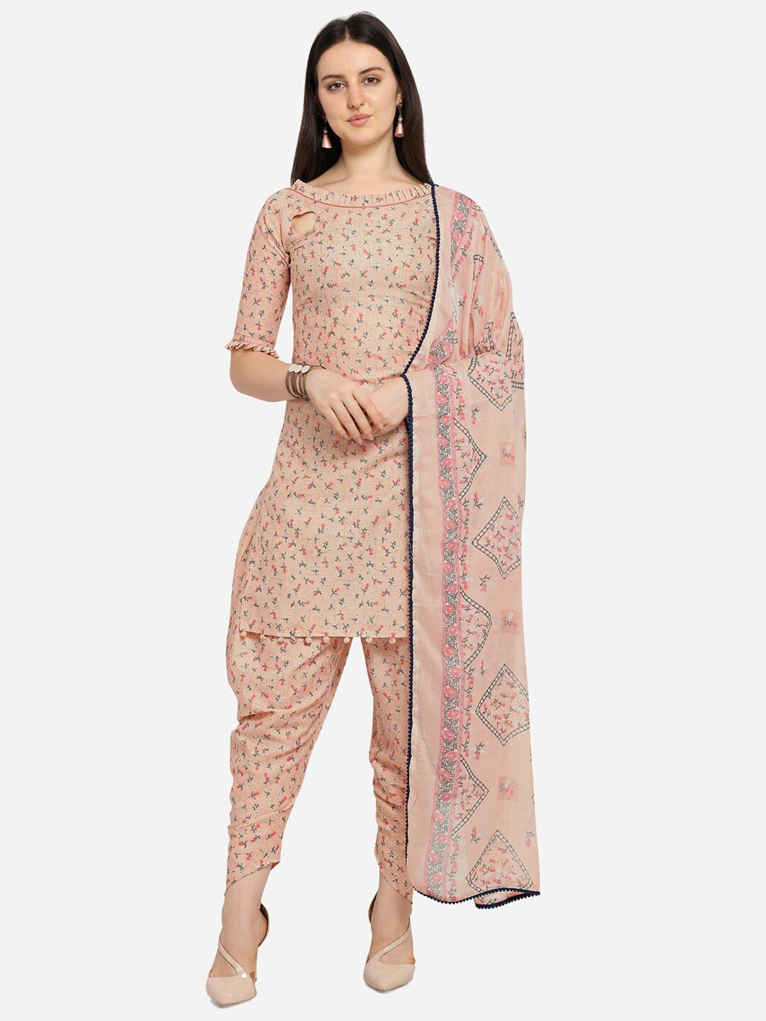 Buy SHAVYA Peach Coloured Printed Unstitched Dress Material Dress