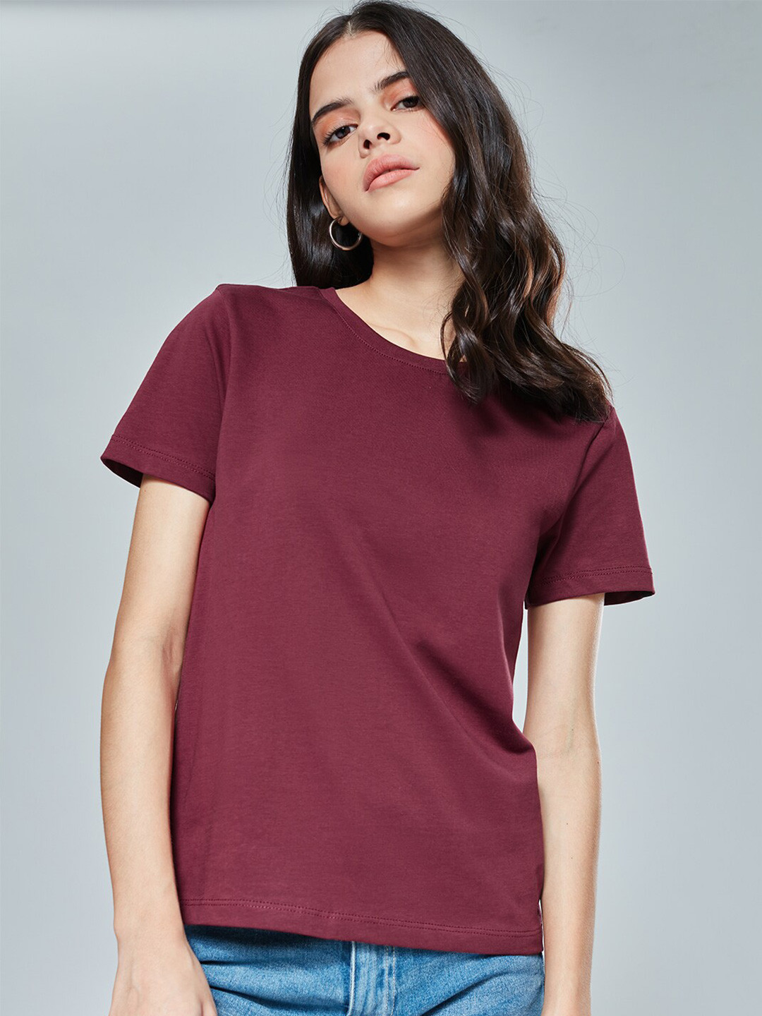 Buy The Souled Store Women Burgundy V Neck T Shirt Tshirts for Women