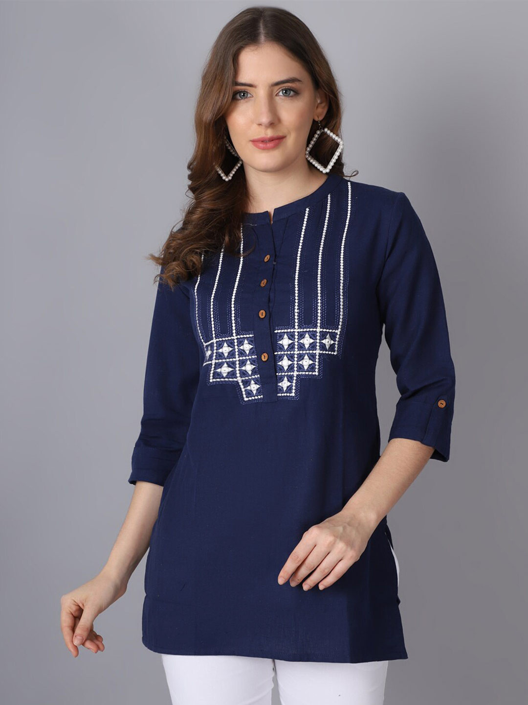 Buy Pistaa Navy Blue Embroidered Kurti Kurtis for Women 18437200 Myntra