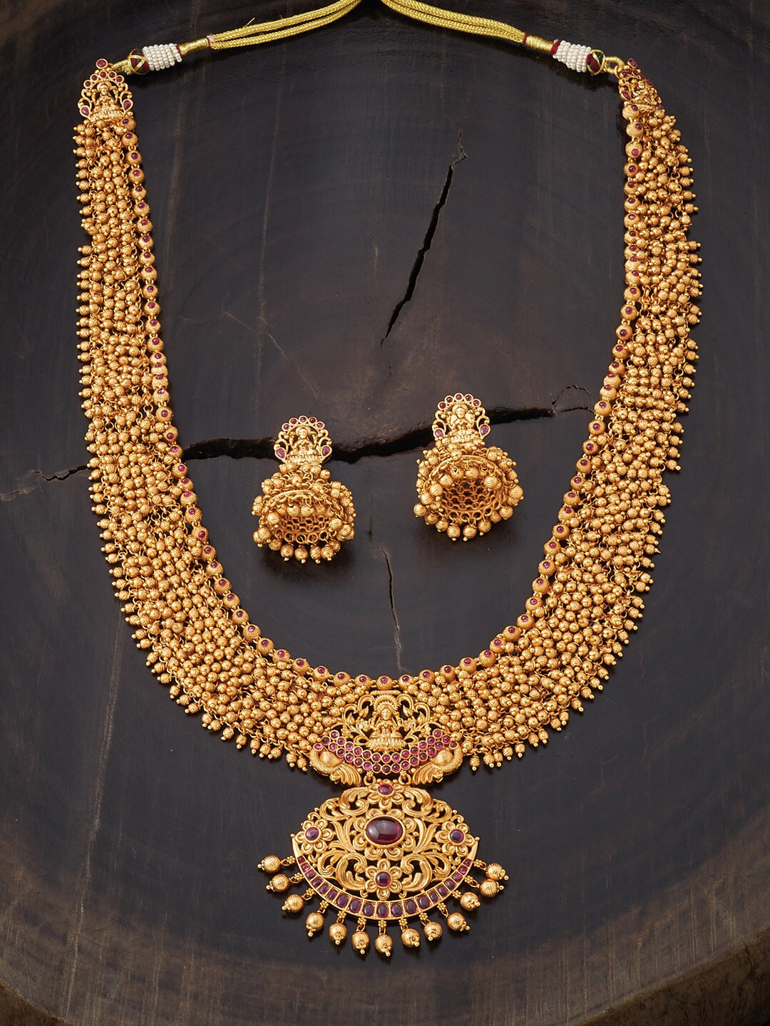 Buy Kushal's Fashion Jewellery Red Gold Plated Antique Necklace Jewellery Set for Women
