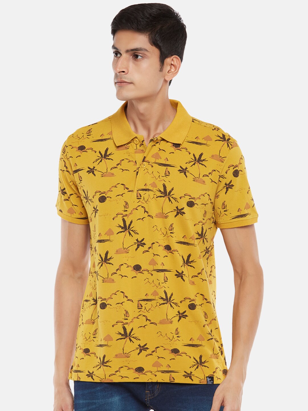Buy People Men Mustard Yellow Printed T Shirt - Tshirts for Men ...
