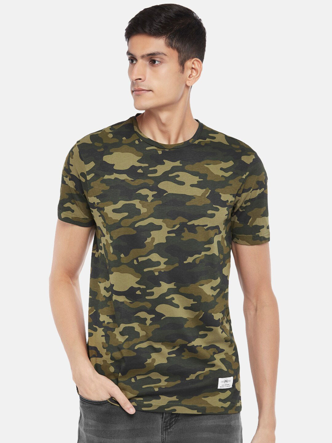 Buy People Men Olive Green Camouflage Dyed T Shirt Tshirts for Men