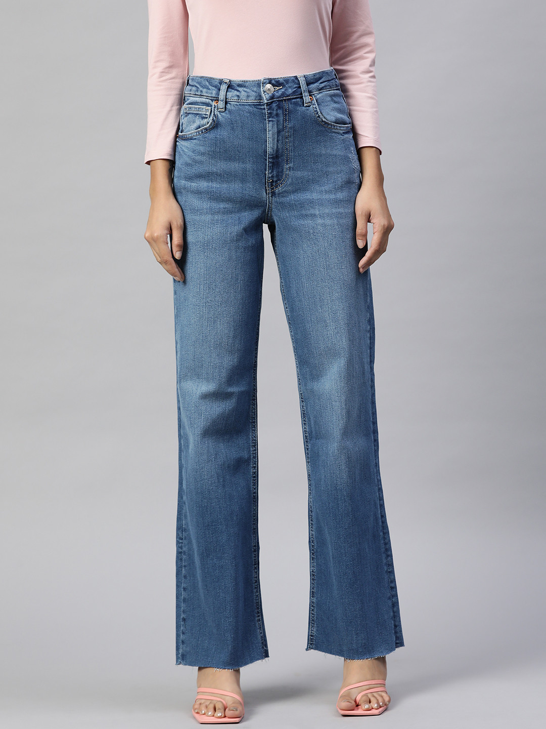 Buy Marks & Spencer Women Blue Slim Wide Leg High Rise Light Fade