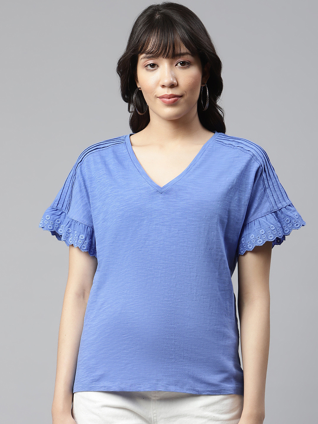 Buy Marks & Spencer Blue Pure Cotton Extended Sleeves Top Tops for