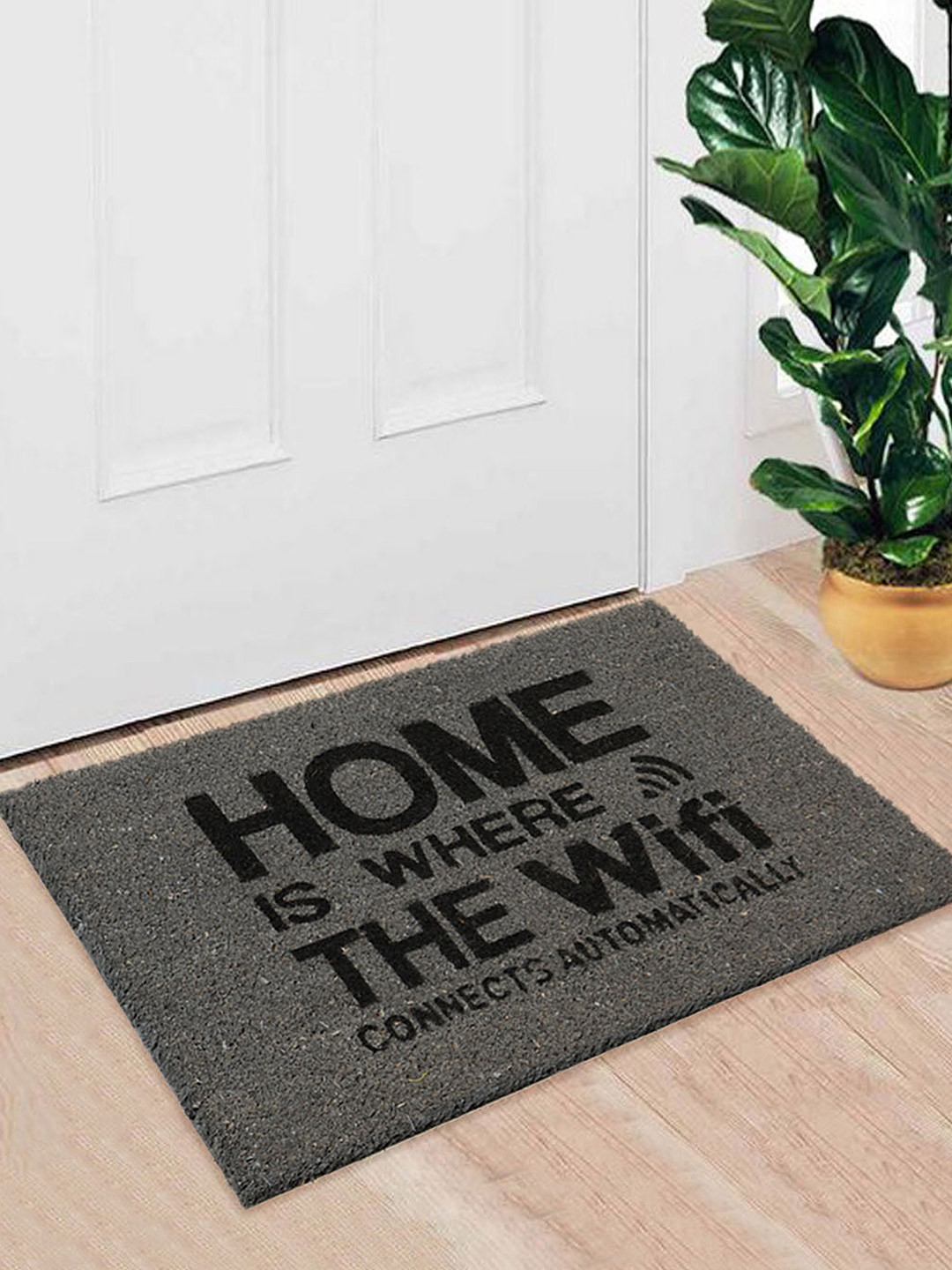 Buy Saral Home Grey Rectangular Anti Skid Coir Printed Doormat