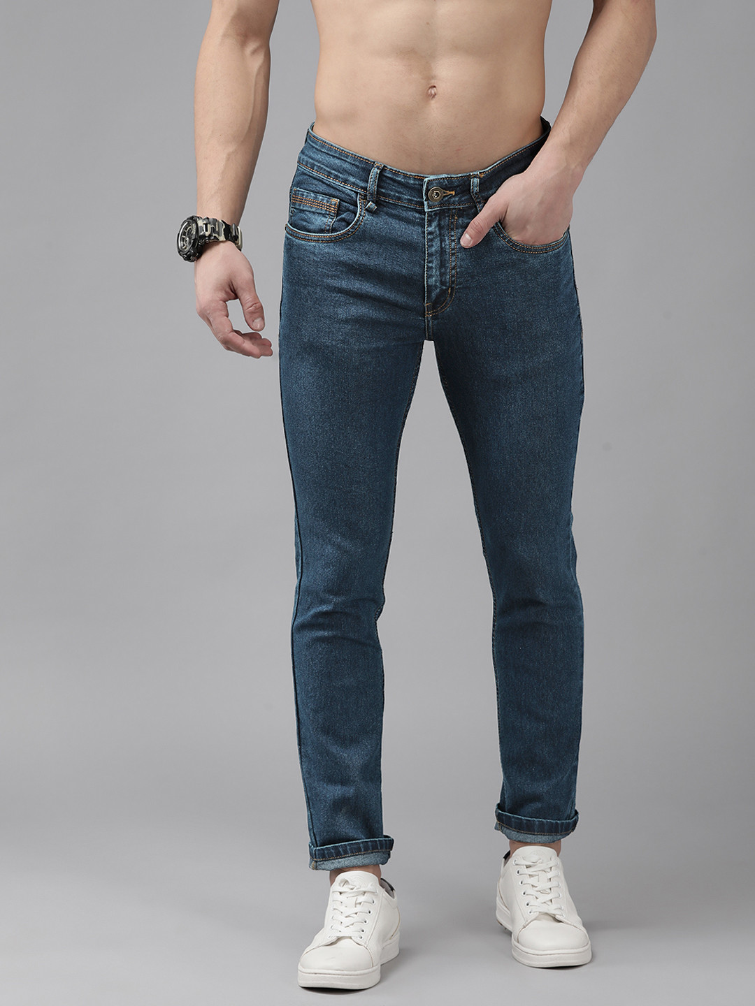 Buy Roadster Men Navy Blue Slim Fit Stretchable Jeans - Jeans for Men ...