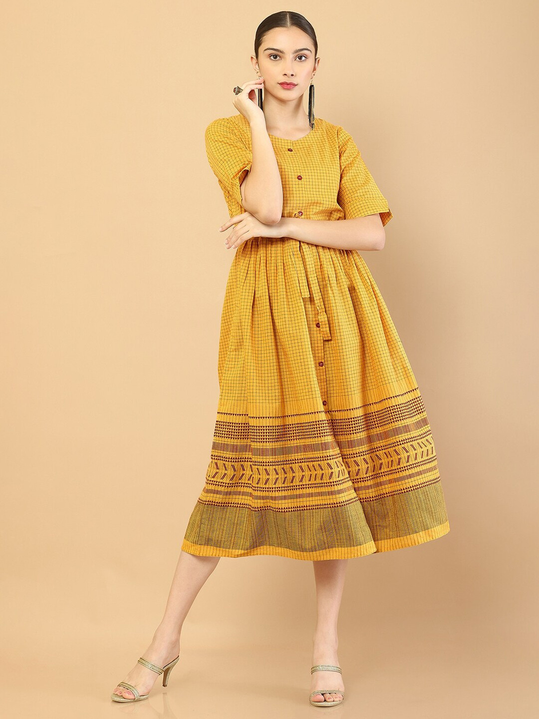 Buy Soch Mustard Yellow Ethnic Midi Dress Ethnic Dresses for Women