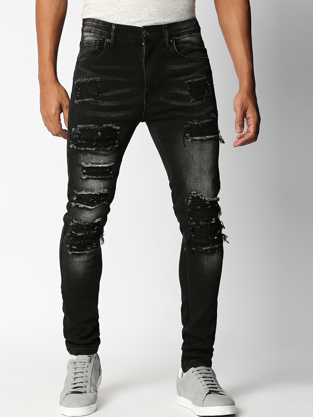 Buy WAIMEA Men Black Skinny Fit Highly Distressed Light Fade ...