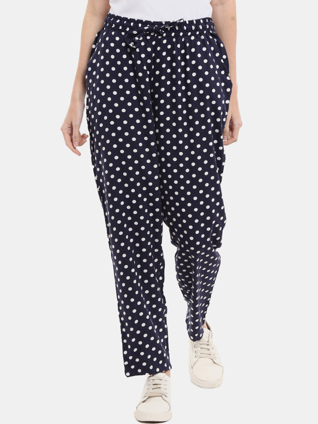Buy V Mart Women Navy Blue Polka Dot Printed Track Pants Track Pants