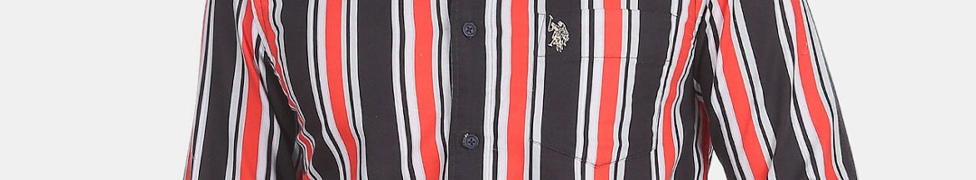 Buy U S Polo Assn Men Black & Red Multi Striped Casual Cotton Shirt ...