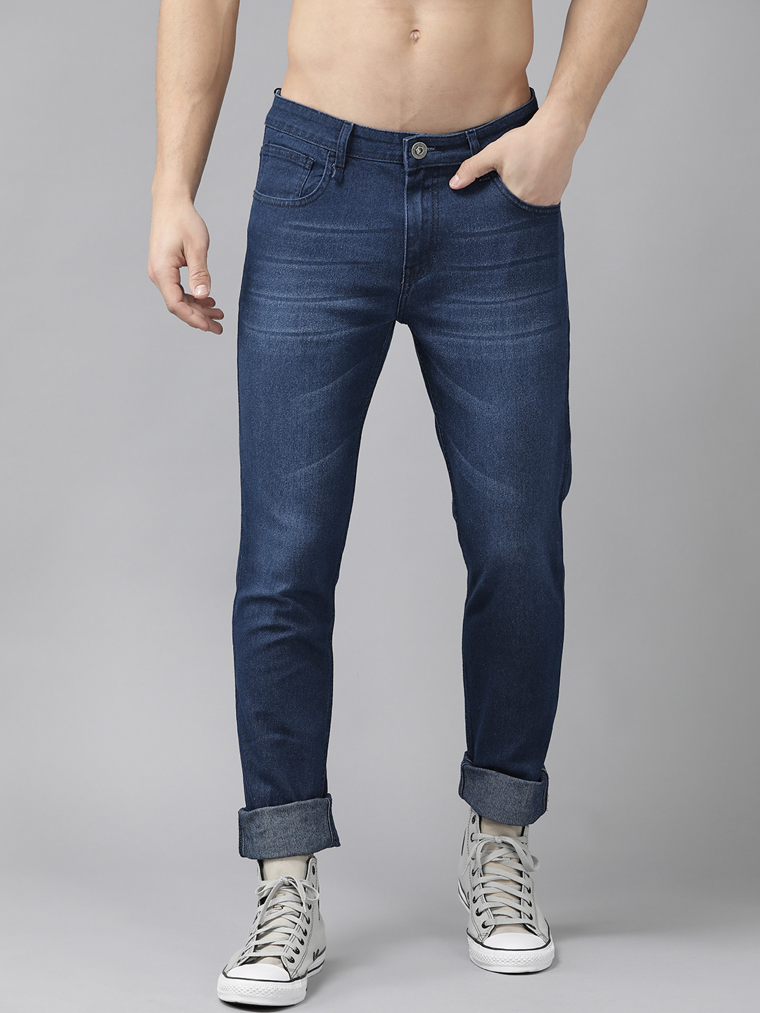 Buy Roadster Men Navy Blue Slim Fit Light Fade Stretchable Jeans ...