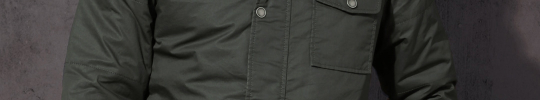 Buy Roadster Men Olive Green Solid Padded Jacket - Jackets for Men ...