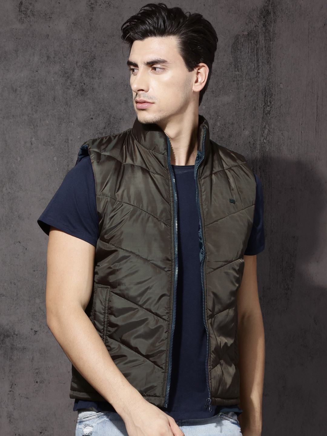 mens dark brown puffer jacket