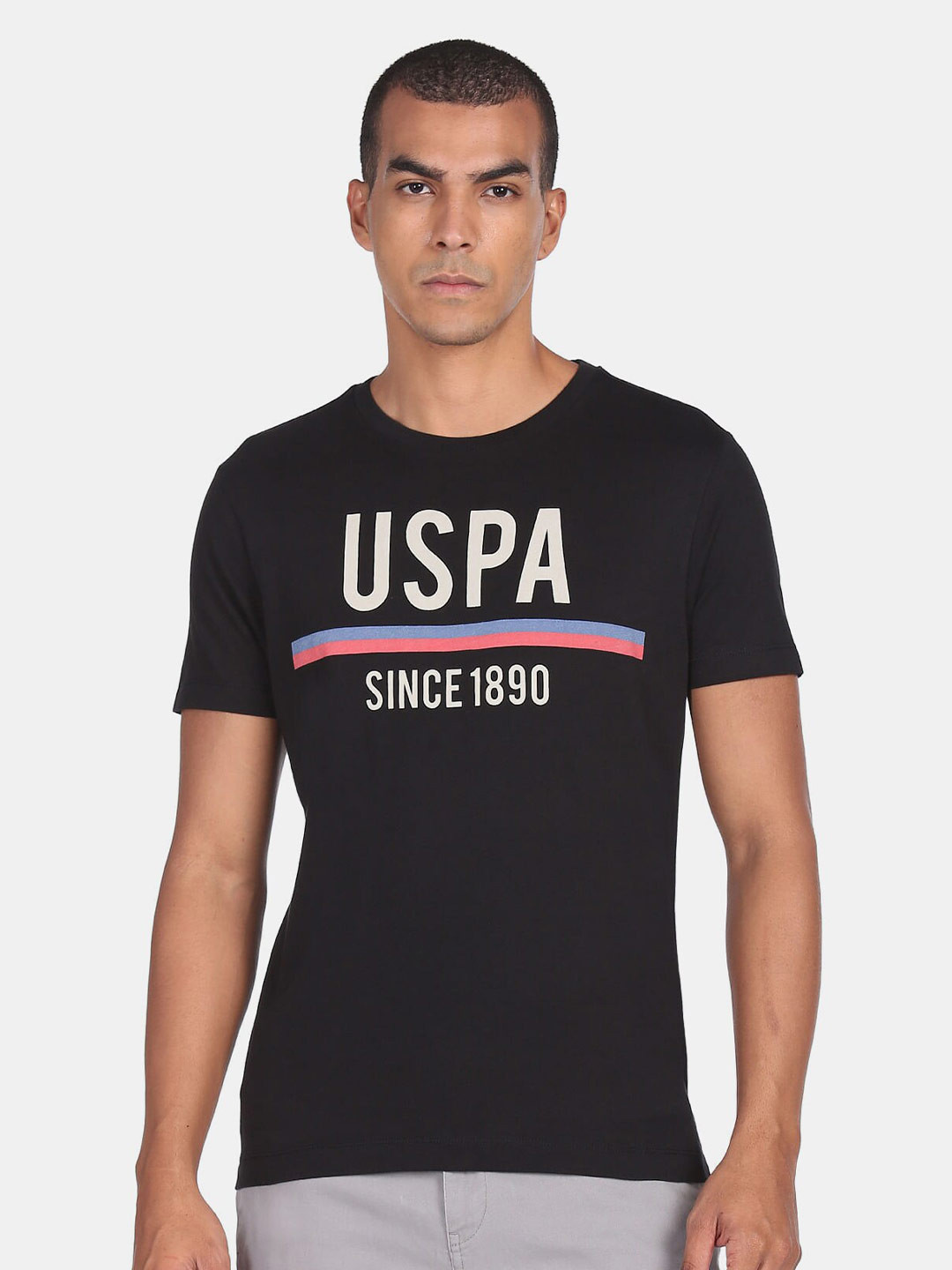 Buy U S Polo Assn Men Black Brand Logo Printed Pure Cotton T Shirt