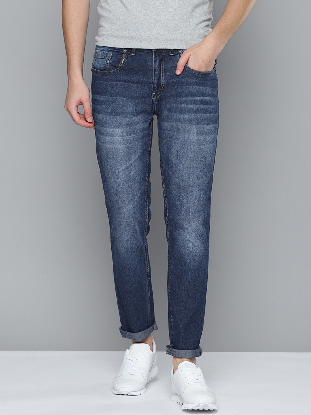 Buy Mast & Harbour Men Blue Slim Fit Light Fade Stretchable Jeans