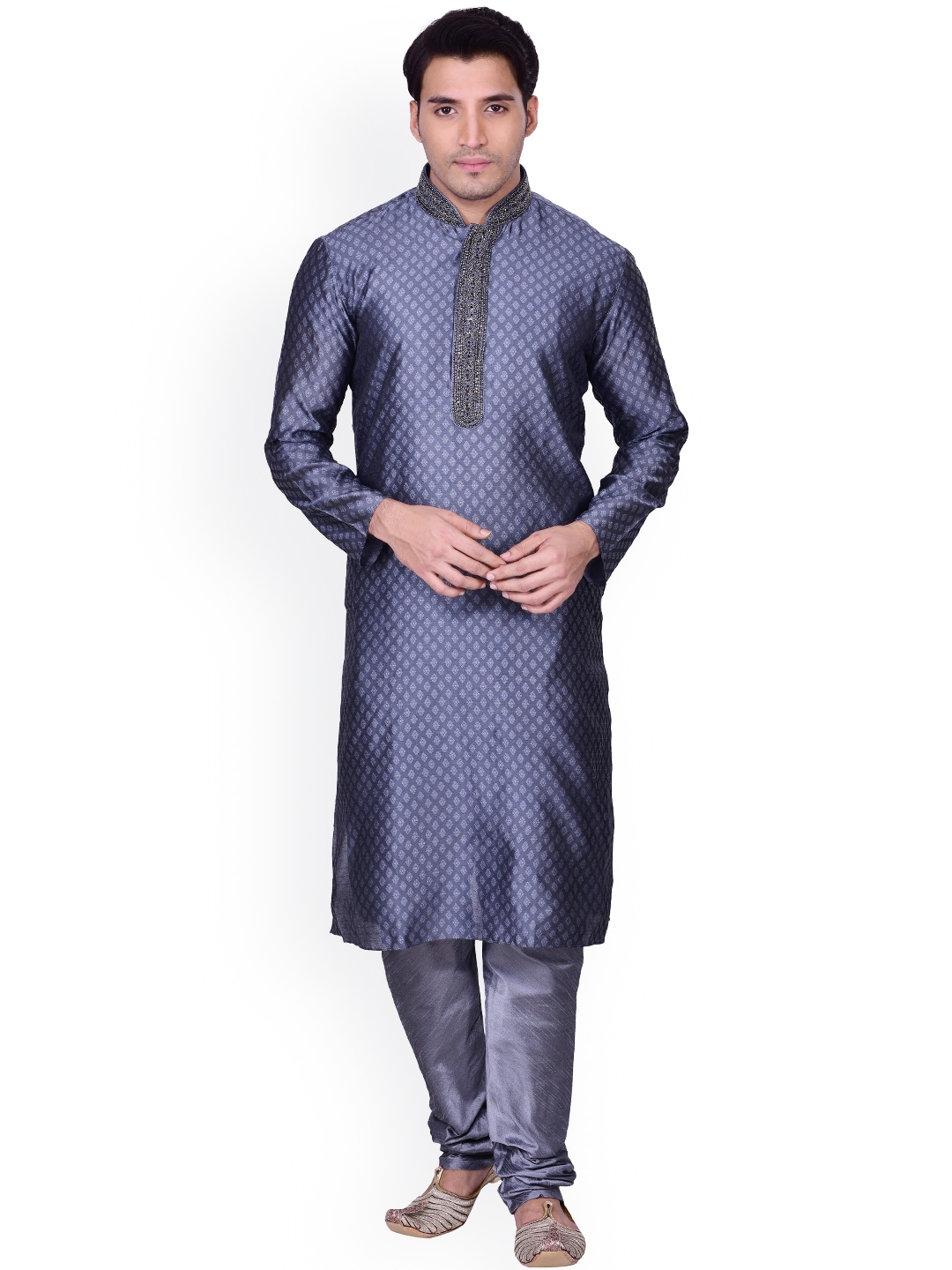 Buy Manyavar Men Blue & Grey Printed Kurta Pyjama - Kurta Sets for Men ...