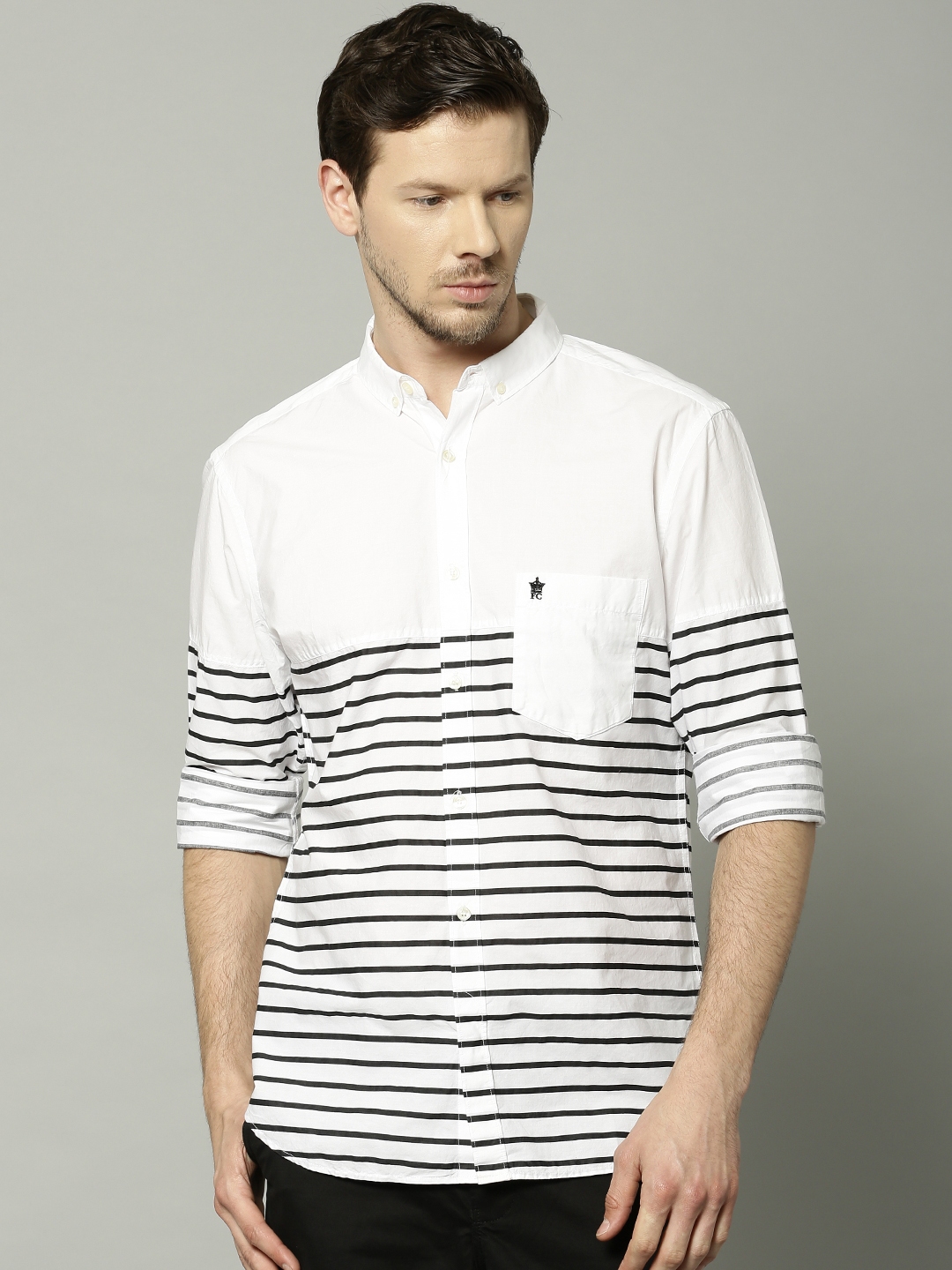 Buy French Connection White & Black Striped Casual Shirt - Shirts for ...