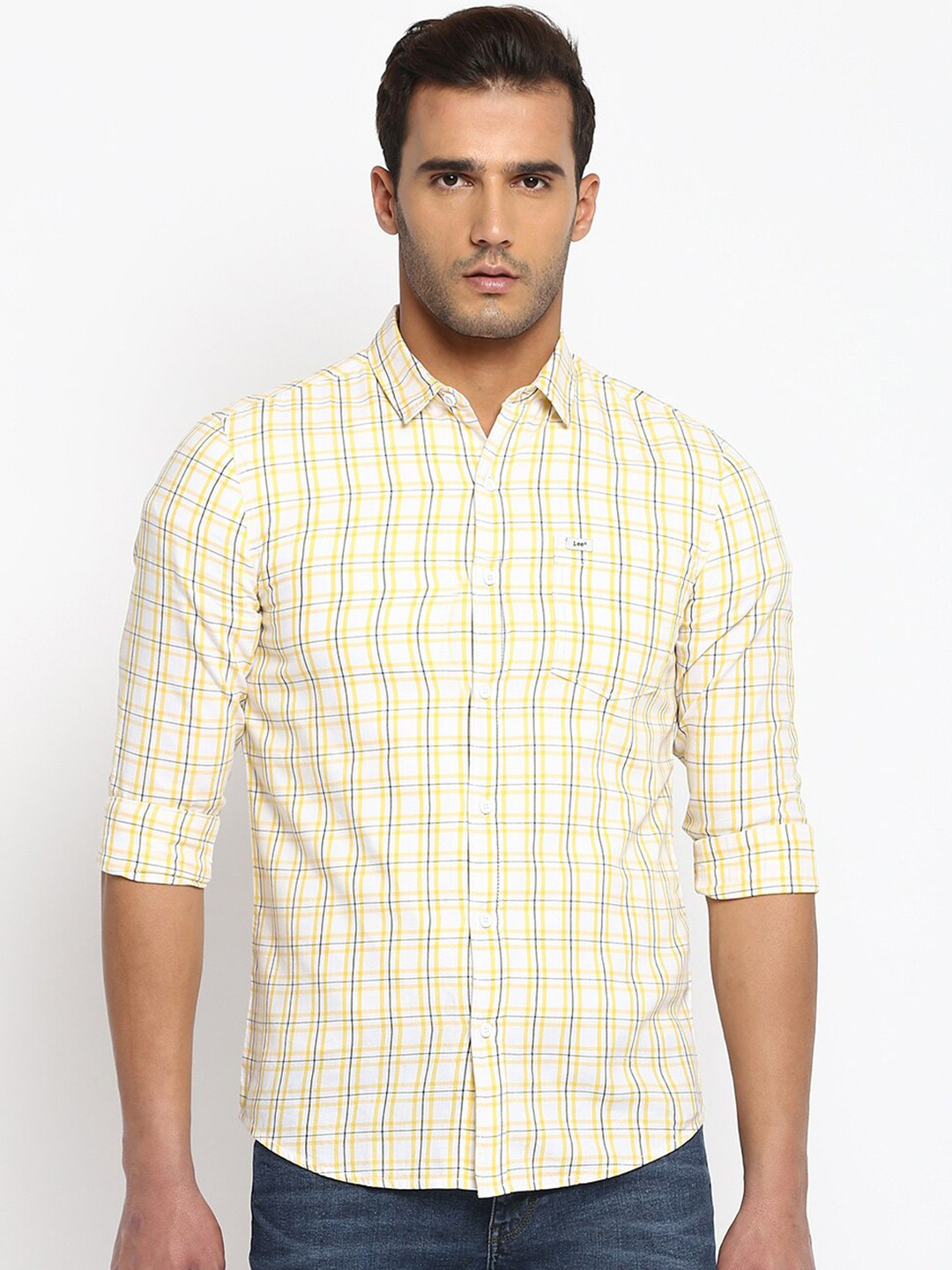 Buy Lee Men Yellow Slim Fit Checked Casual Shirt Shirts for Men