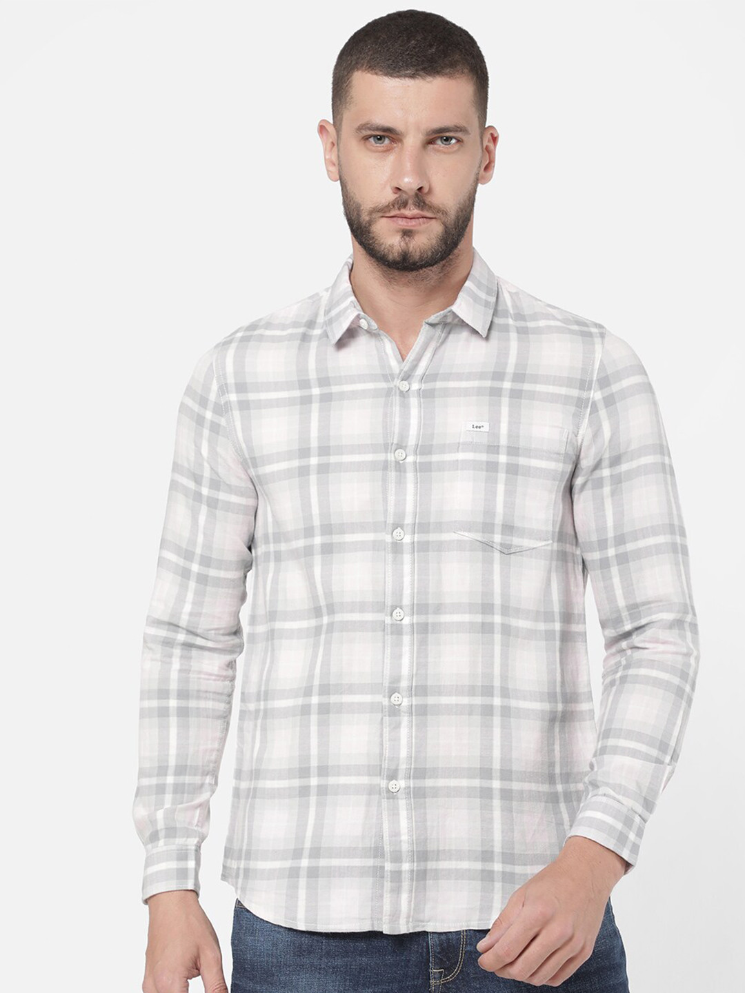Buy Lee Men Grey Slim Fit Checked Casual Shirt Shirts for Men 18463960 Myntra