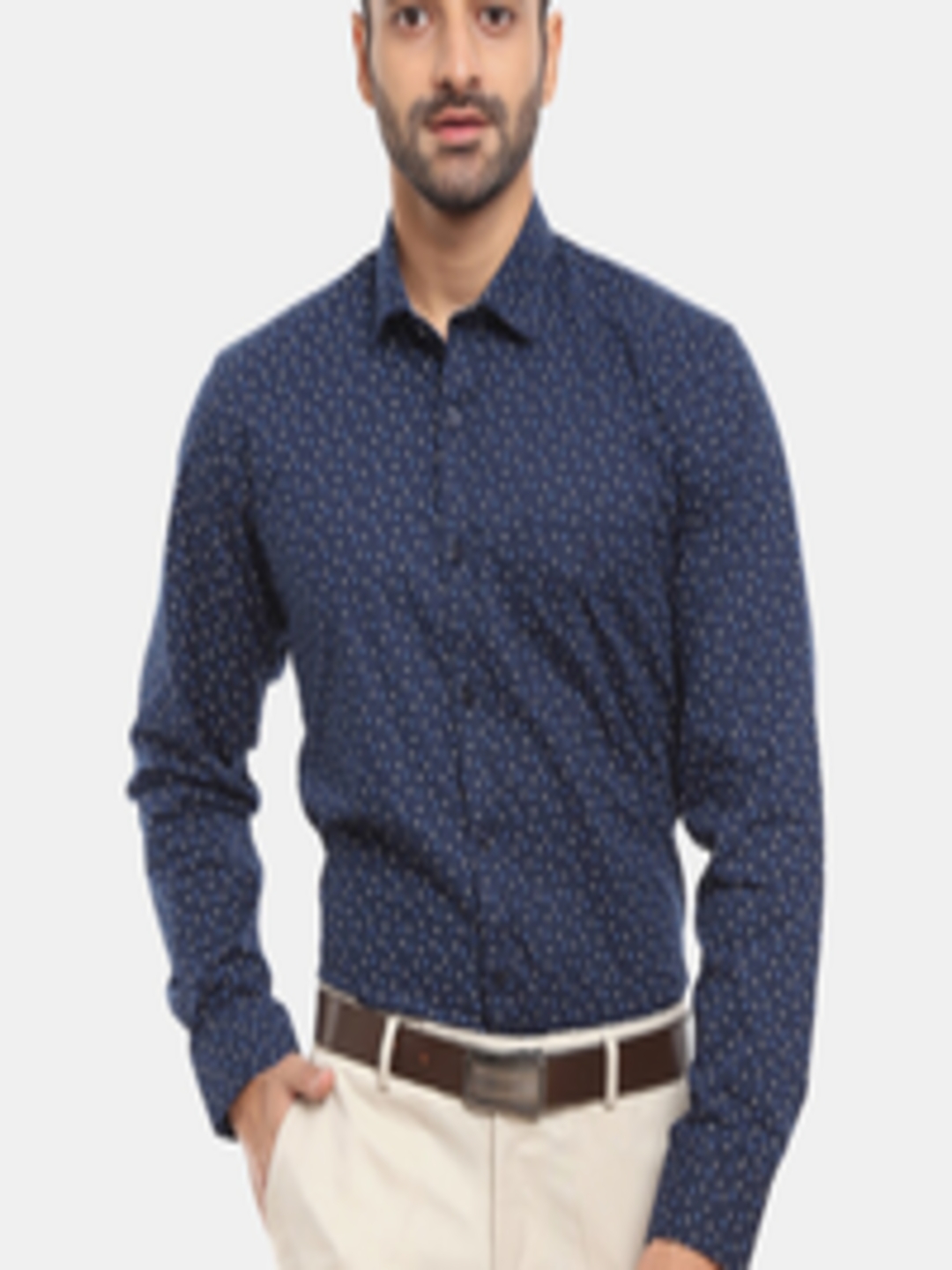 Buy V Mart Men Navy Blue Regular Fit Printed Cotton Formal Shirt ...
