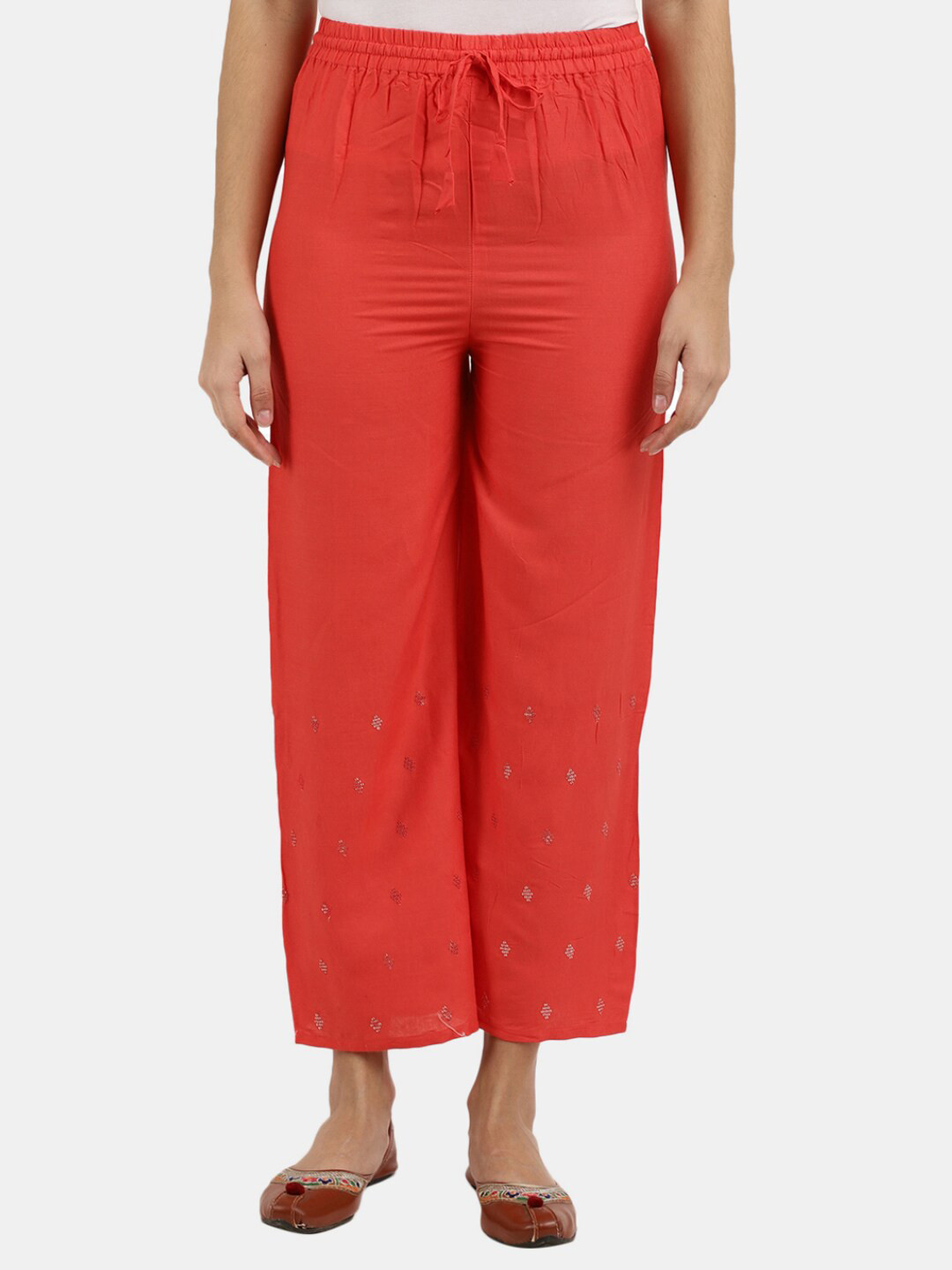Buy Desi Mix Women Coral Solid Straight Fit Palazzos Palazzos for