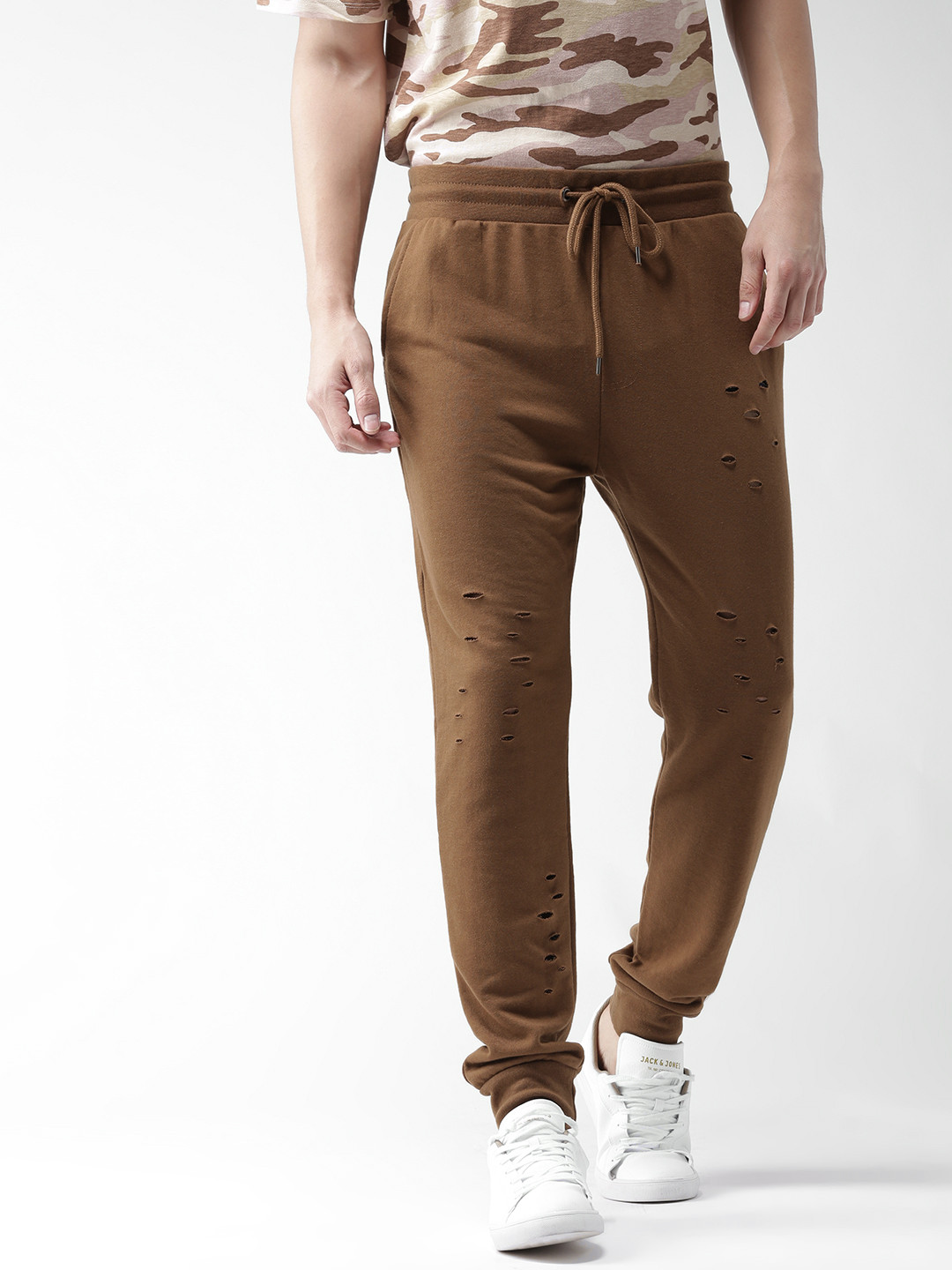 Buy FOREVER 21 Men Mustard Brown Solid Joggers Trousers for Men
