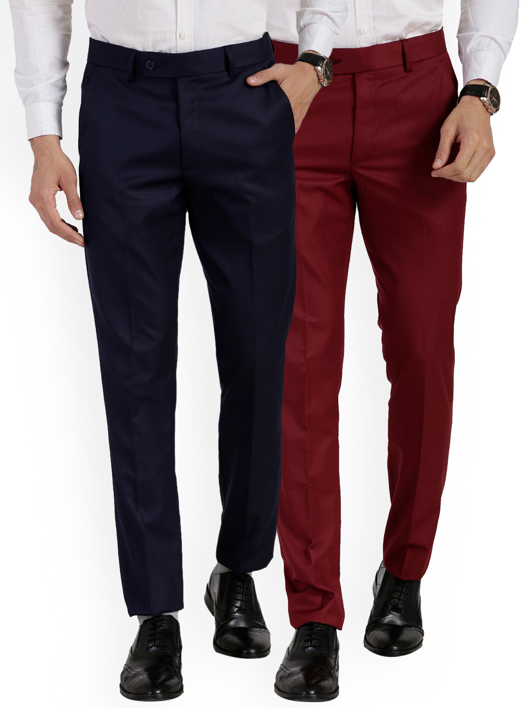 Buy Vandnam Fabrics Men Multicoloured Smart Slim Fit Trousers