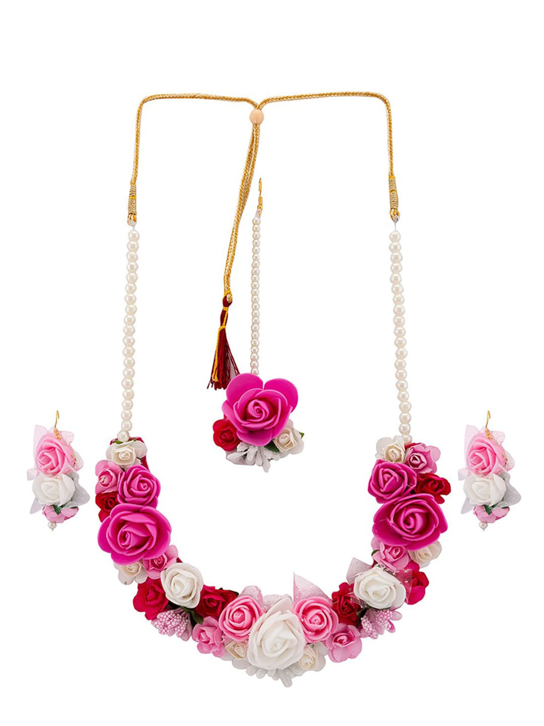 Buy Mahi White & Pink Floral Jewellery Set Jewellery Set for Women
