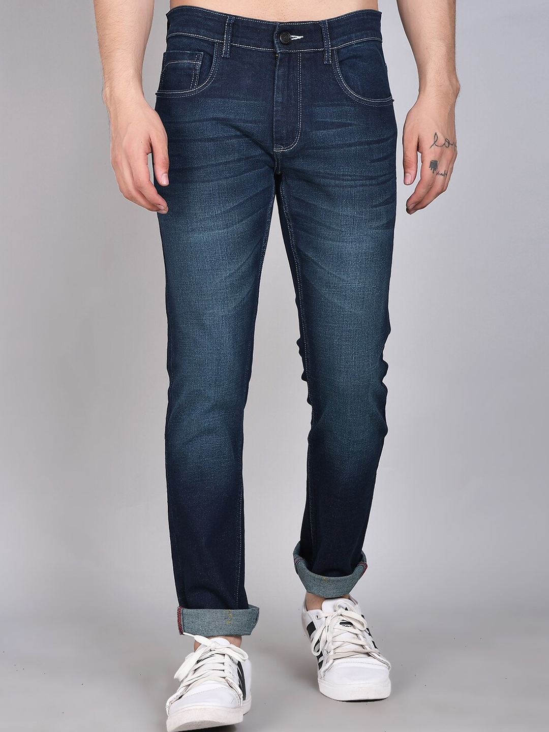 Buy PEPLOS Men Blue Comfort Slim Fit Light Fade Stretchable Jeans ...